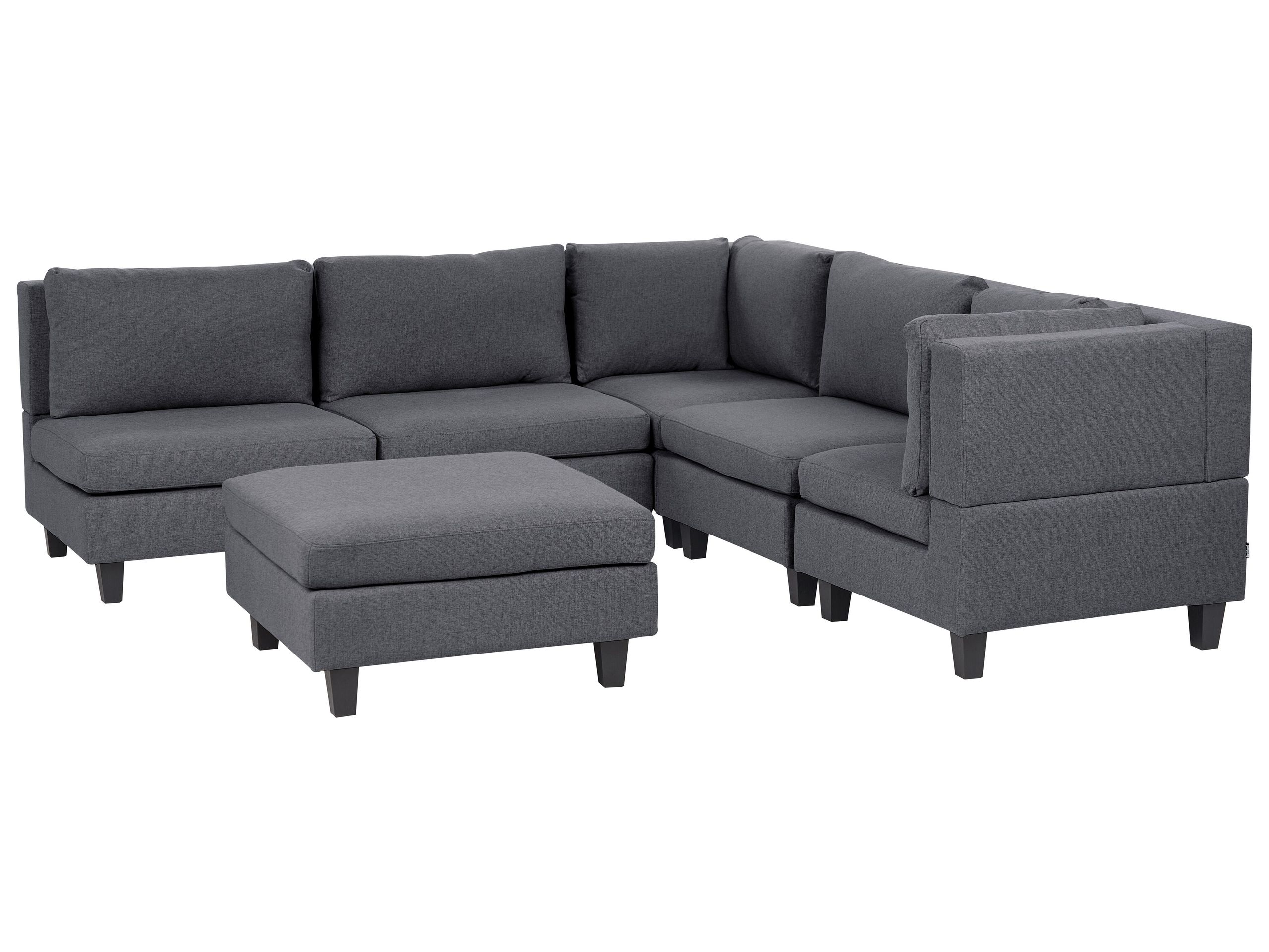 5 Seater Left Hand Modular Fabric Corner Sofa with Ottoman Dark Grey UNSTAD