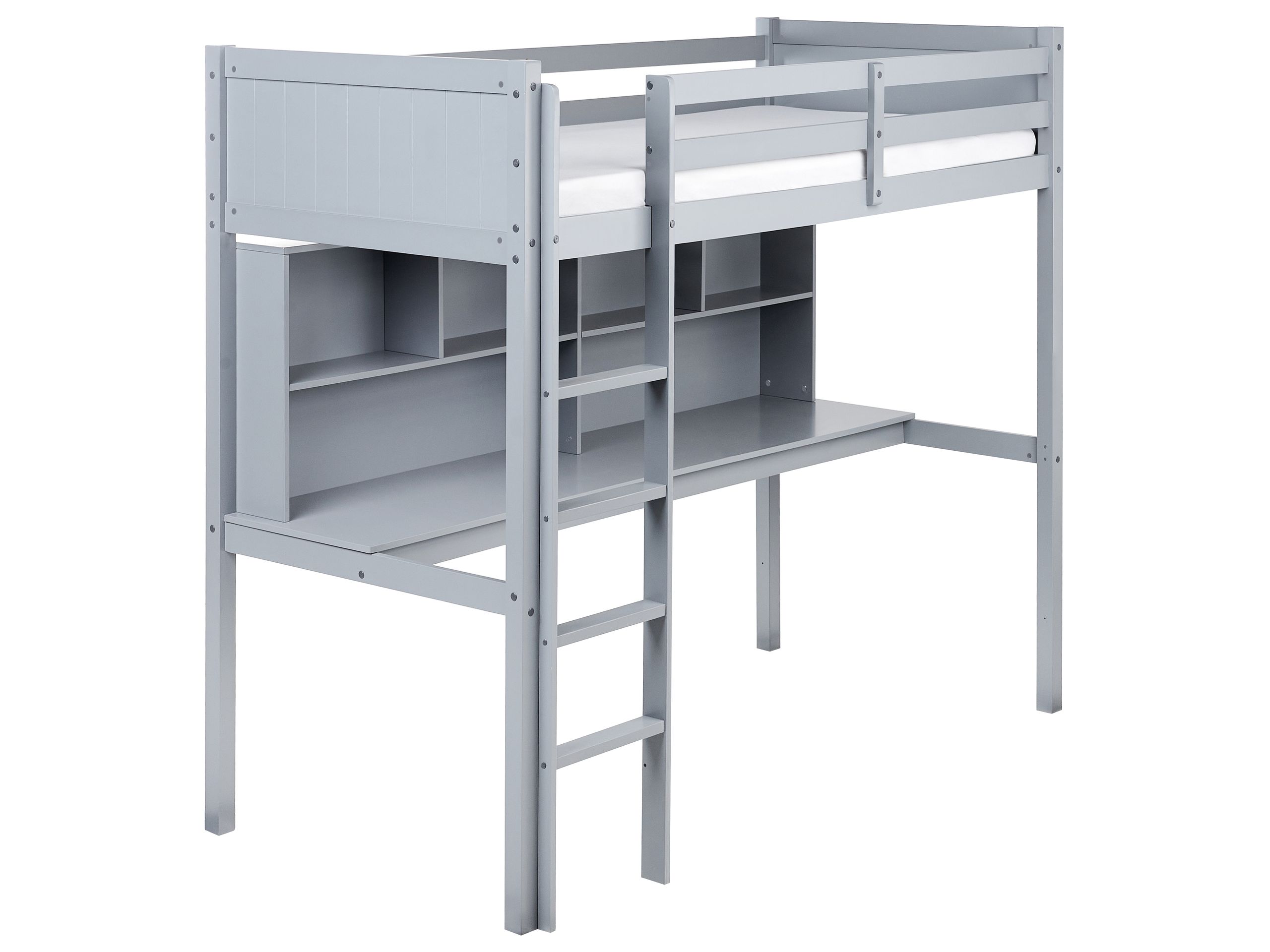 PARAMOT High Sleeper Bedframe with Desk Pine Wood 90 x 200cm EU Single Bed Grey