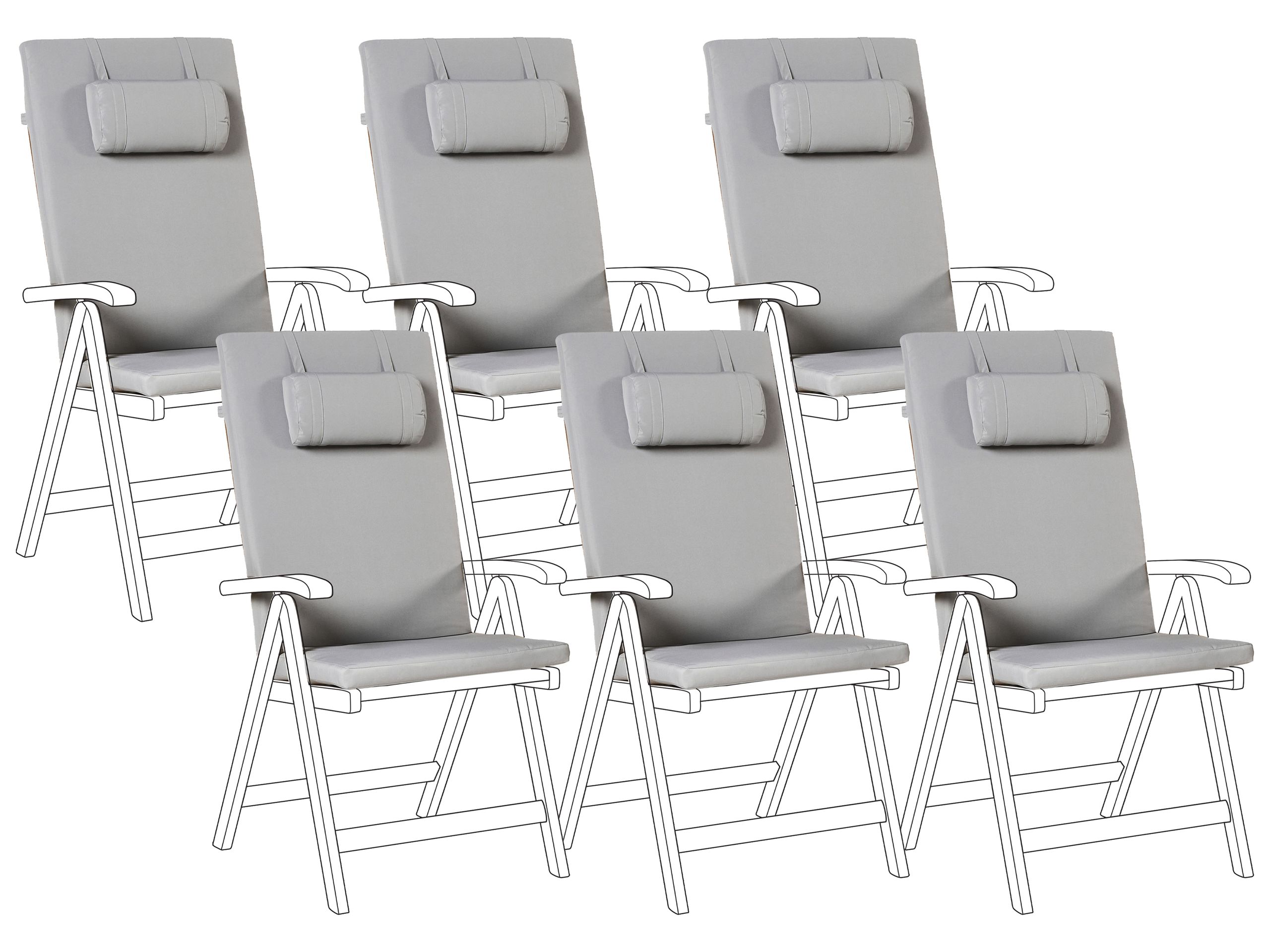 BREEZ Set of 6 Garden Back Seat Cushions - Light Grey