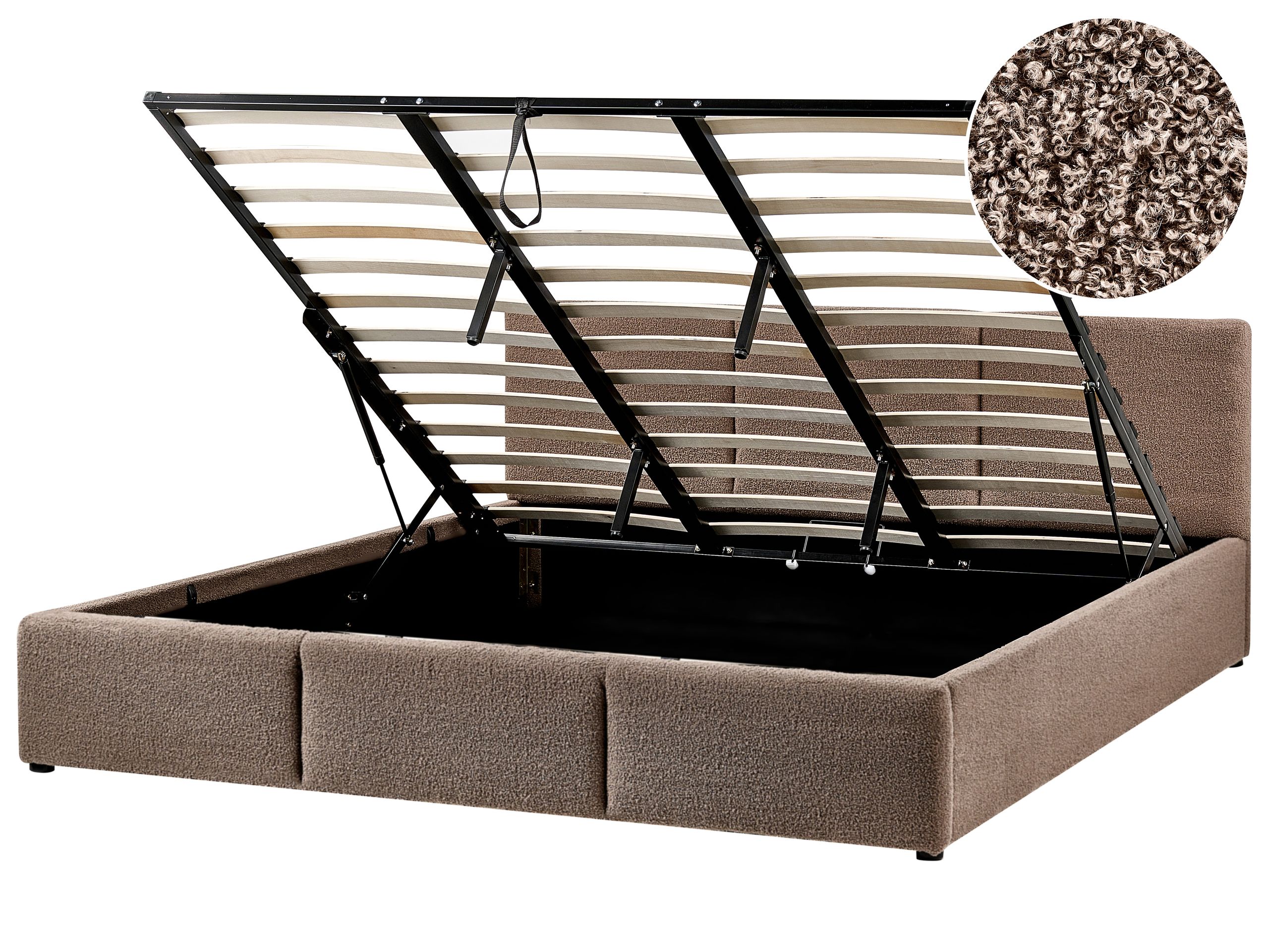 BOUESS Ottoman Bed Boucle 180 x 200 cm (EU Super King) Taupe