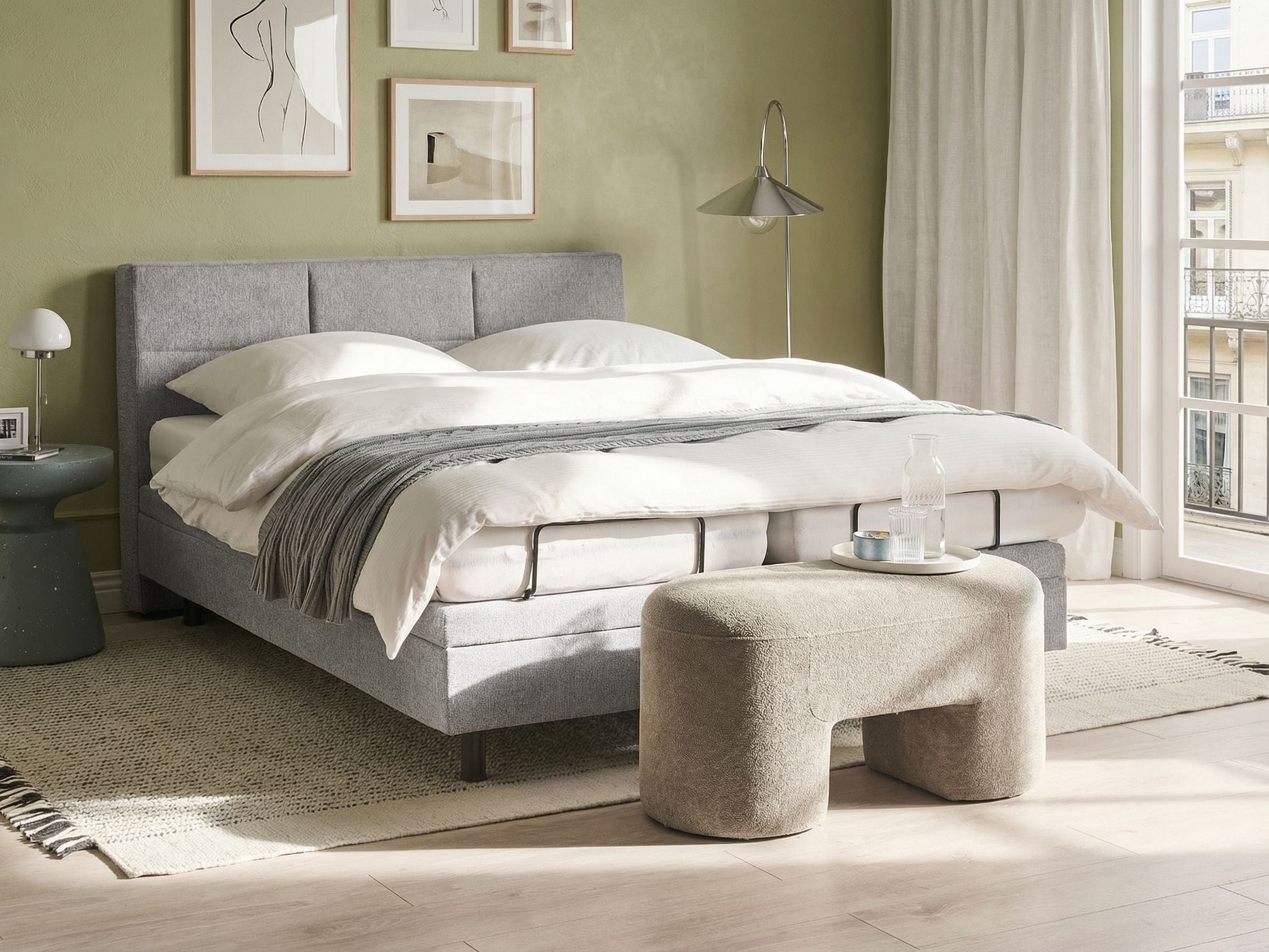 VICEROY EU Kingsize Ottoman Fabric Adjustable Bedframe - Light Grey