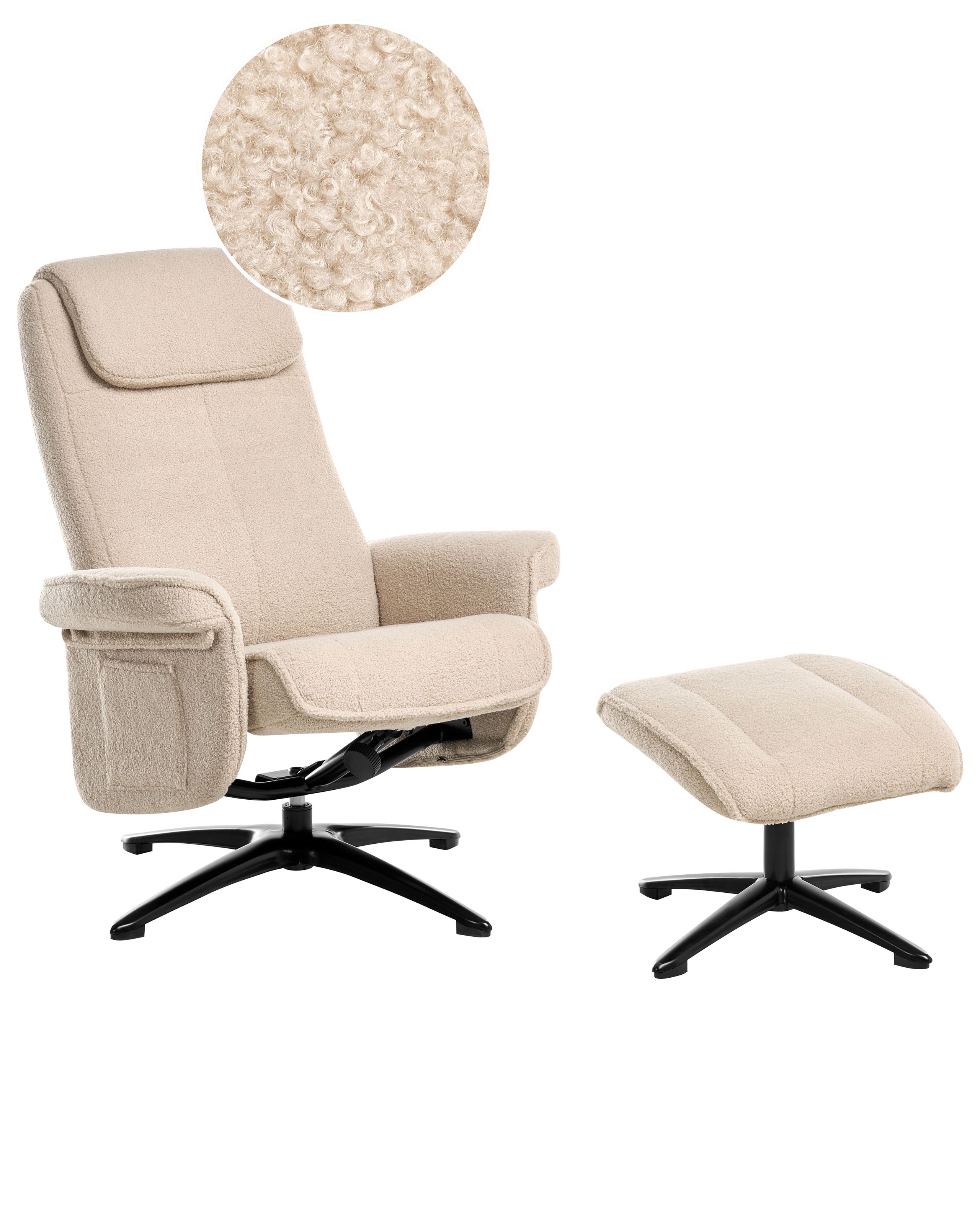 HALDENFORD Boucle Fabric Swivel Recliner Chair - Beige