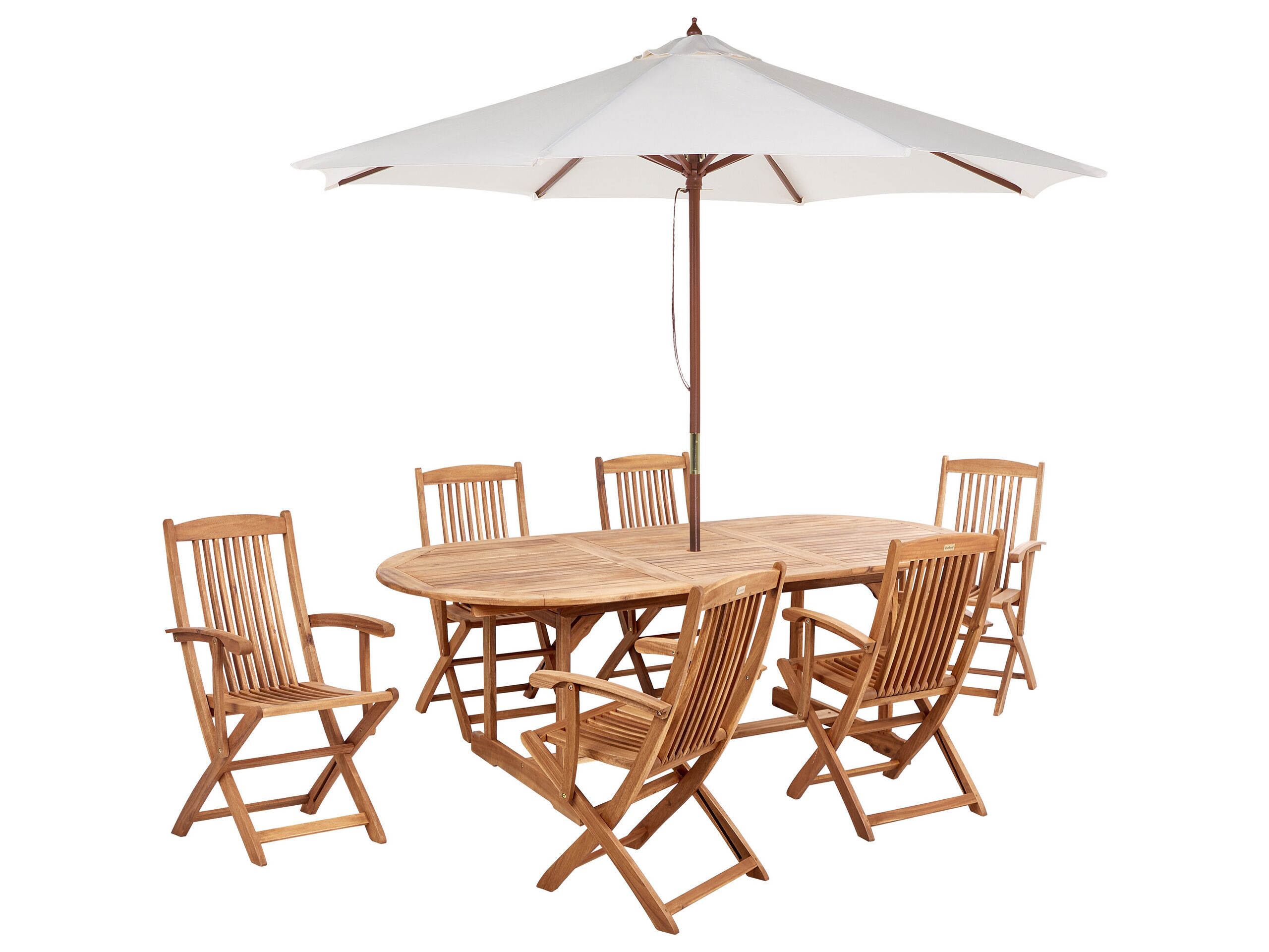 Garden Dining Set 6 Seater MAUI II with Parasol Acacia Wood Light Brown