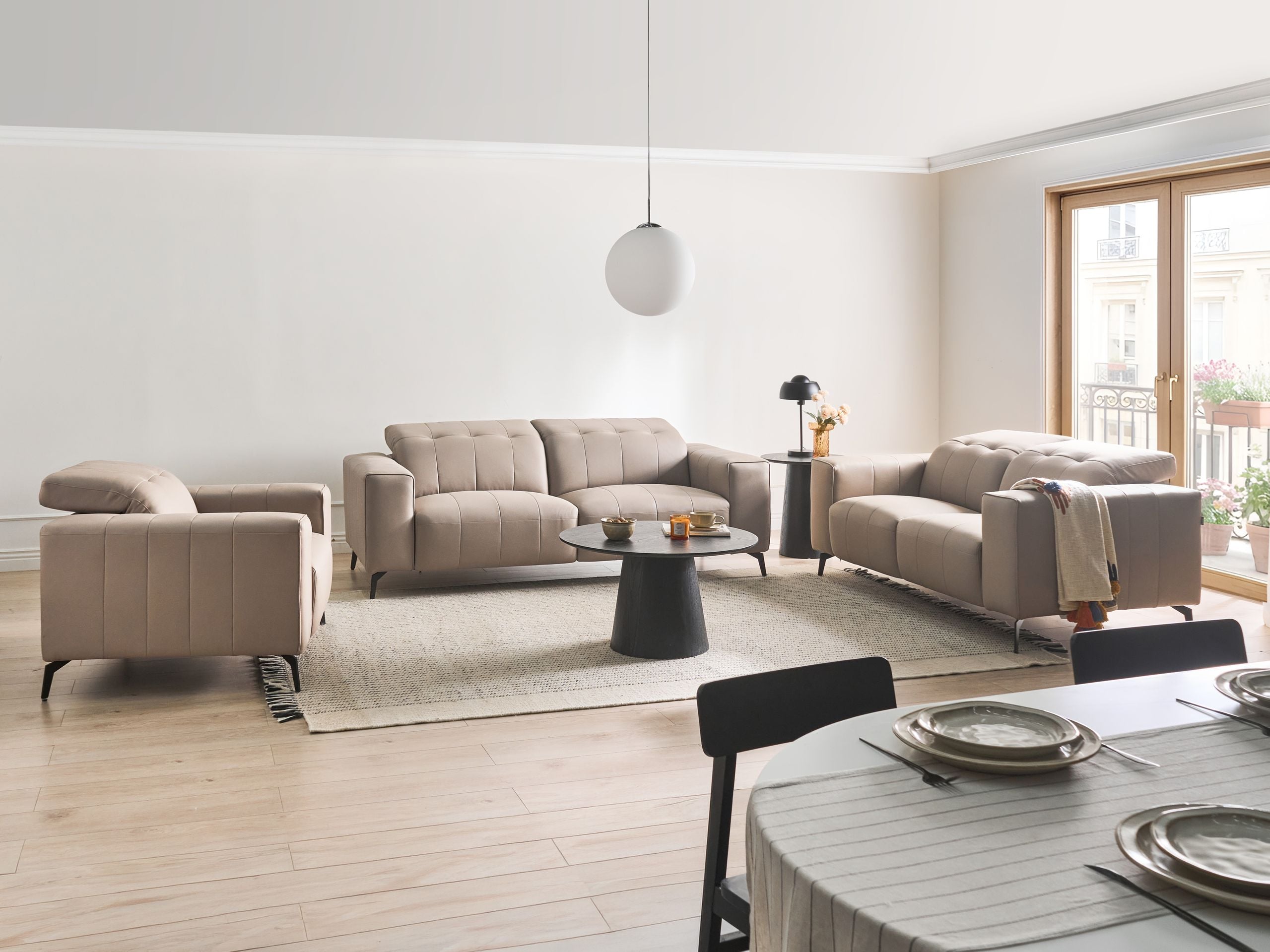BANUXA Vegan Leather 6 Seater Sofa Sets - Taupe