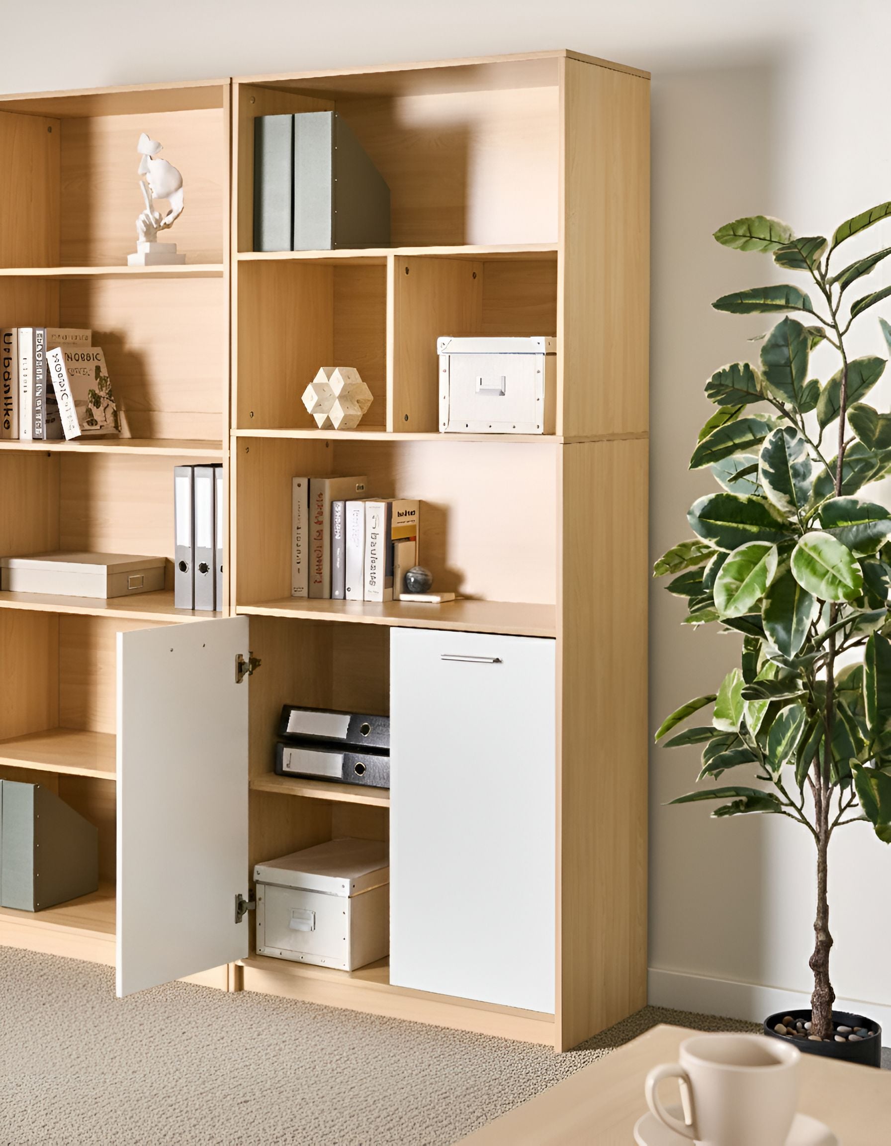 ZNHEA 2 Door Bookcase - Brown and White