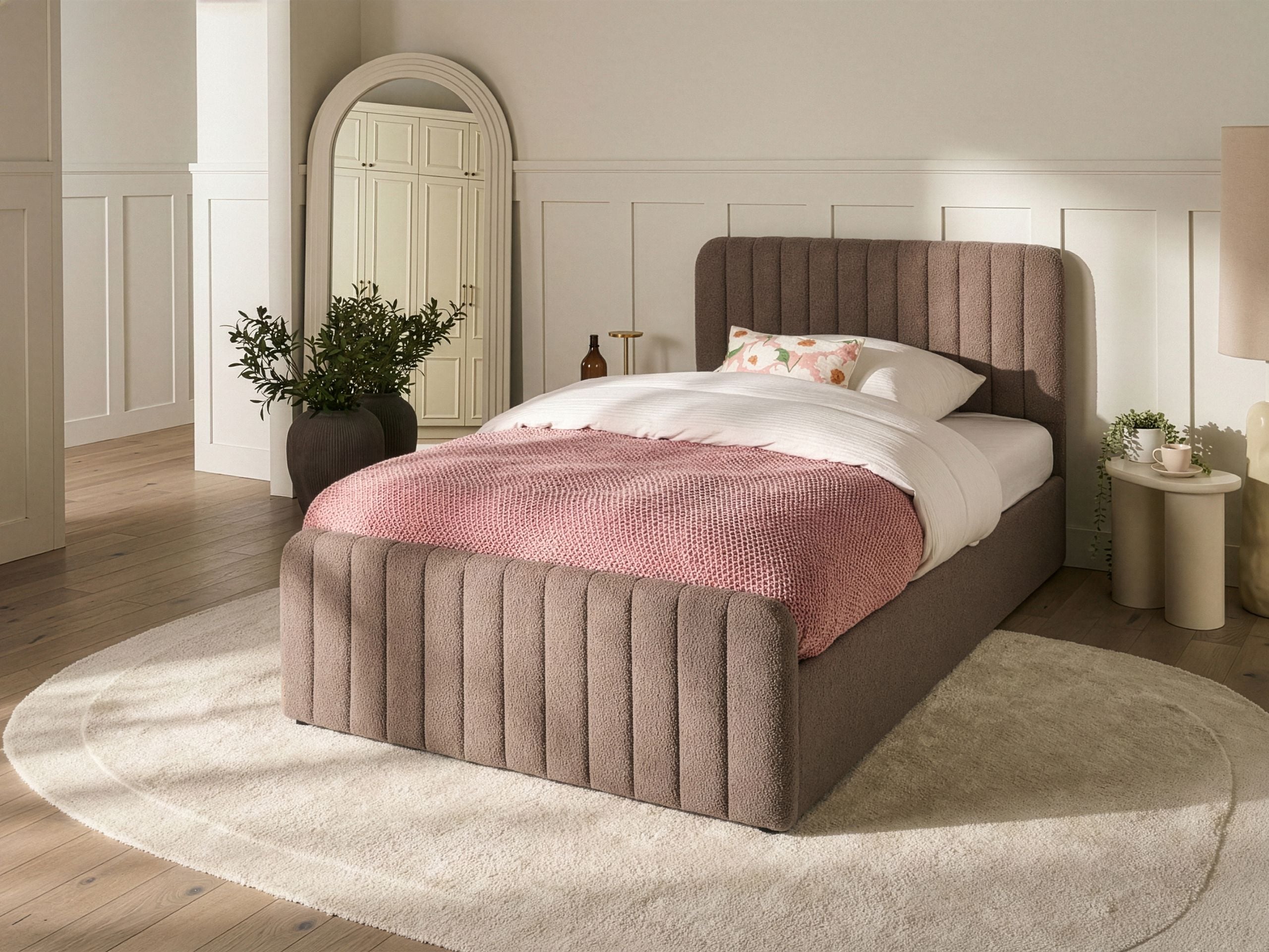 KEWAL Small Double Ottoman Boucle Bedframe - Taupe