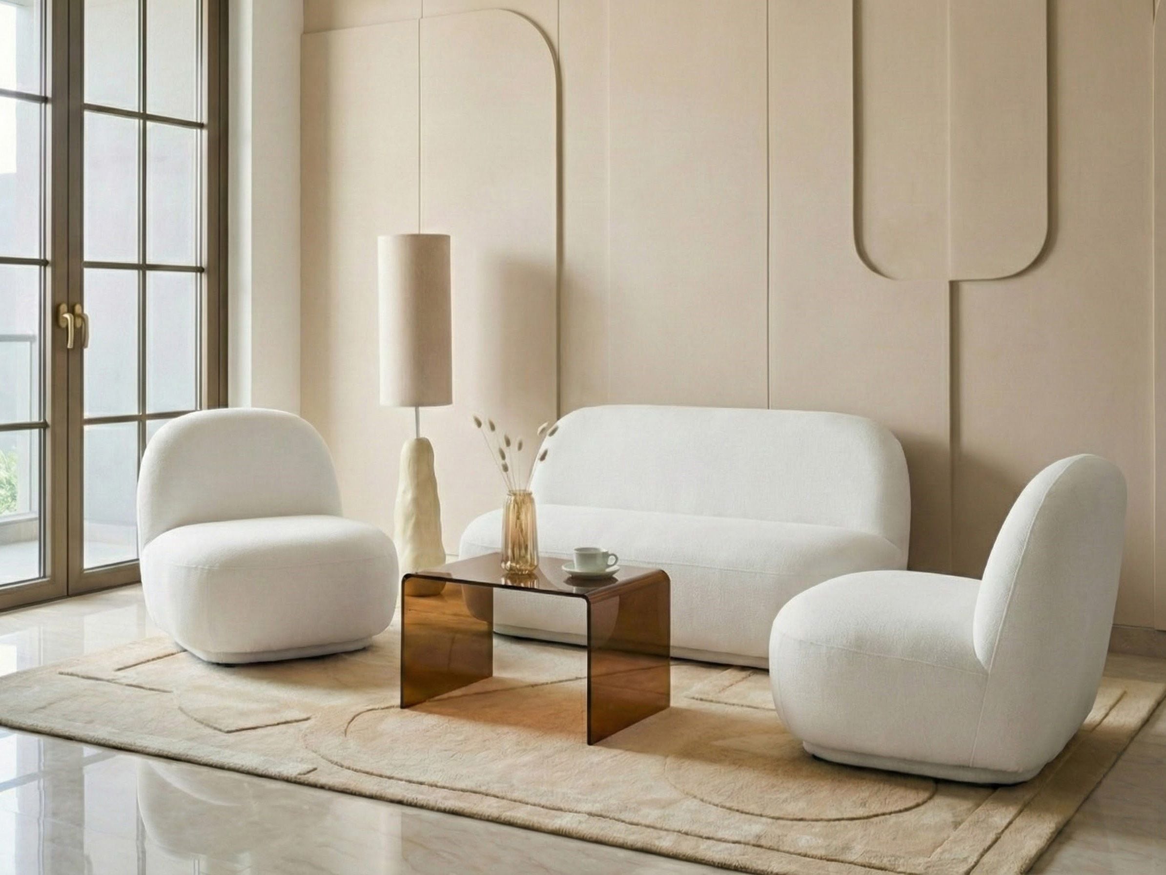 BALEWO Fabric 4 Seater Sofa Set - White