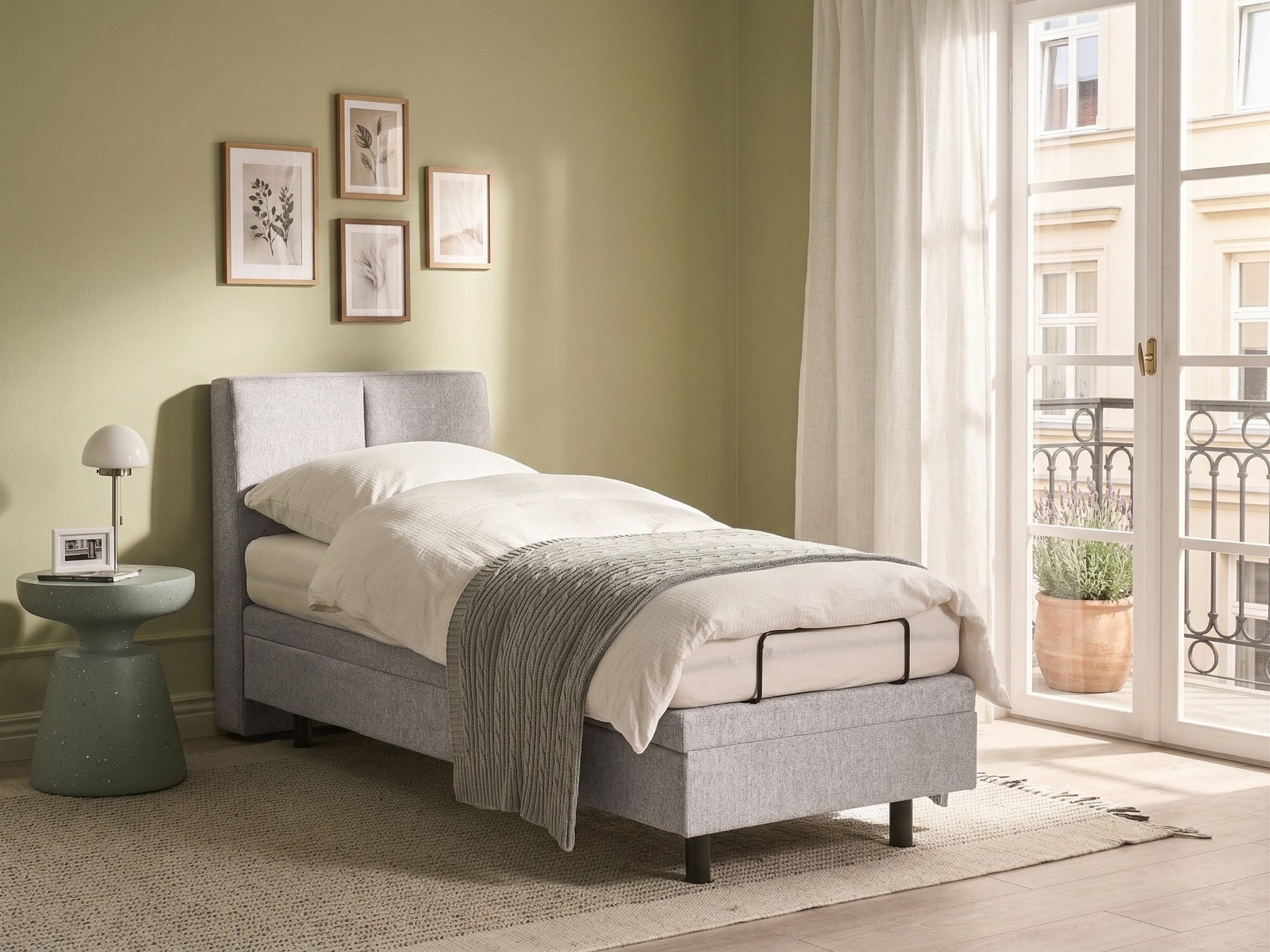 DIKUXA Small Single Ottoman Fabric Adjustable Bedframe - Light Grey