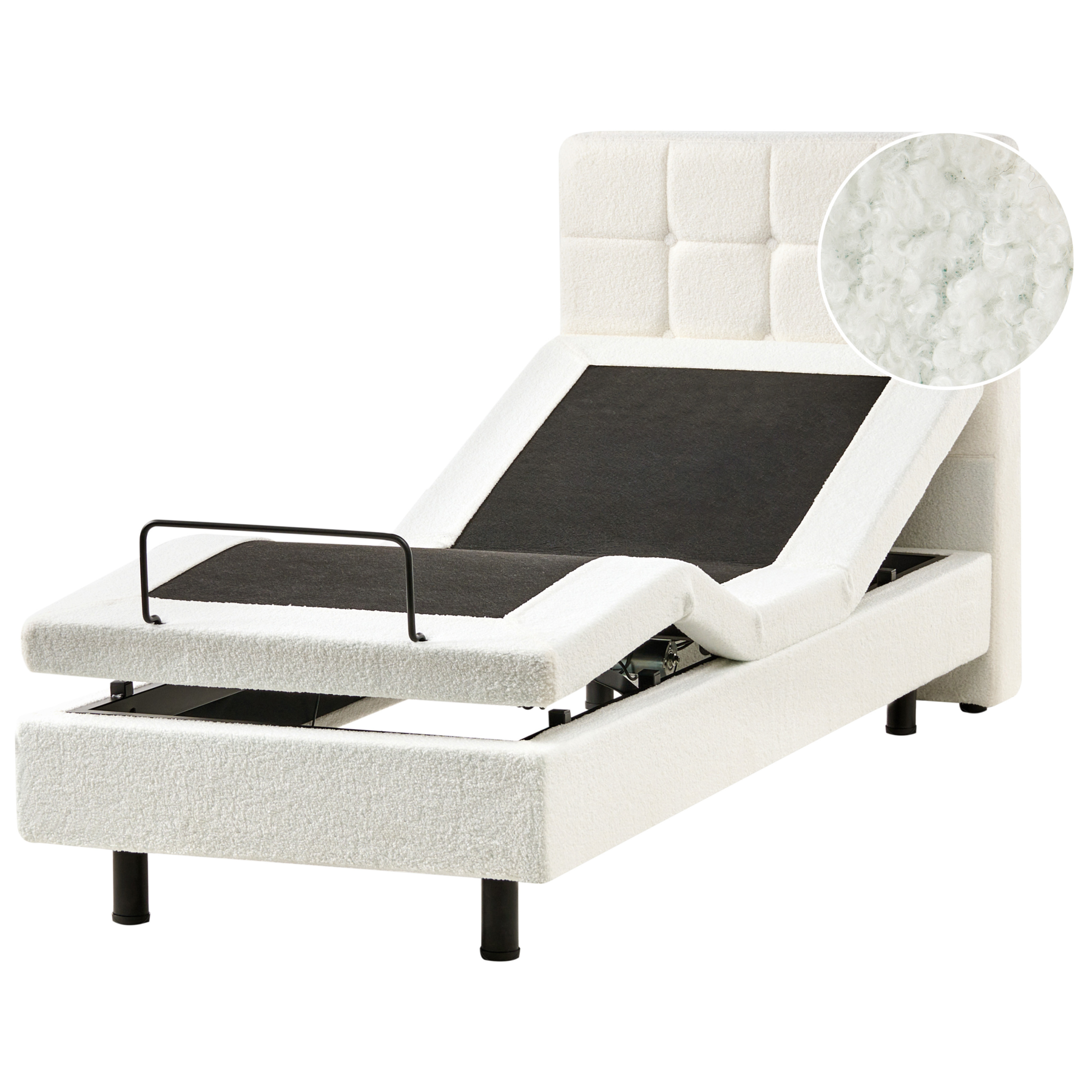 DEKU Small Single Boucle Fabric Adjustable Bed - Off-White