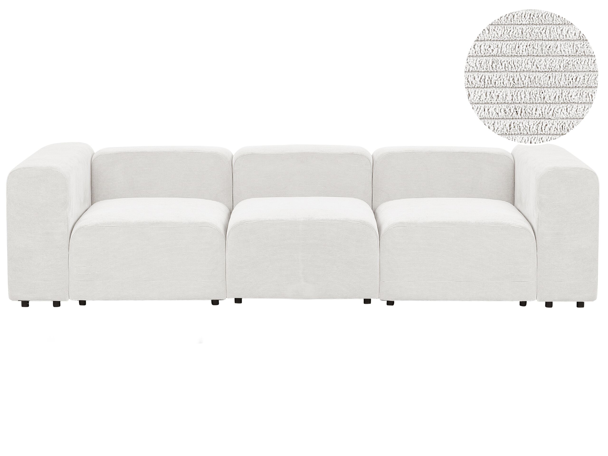 3 Seater Modular Corduroy Sofa White FALSTERBO