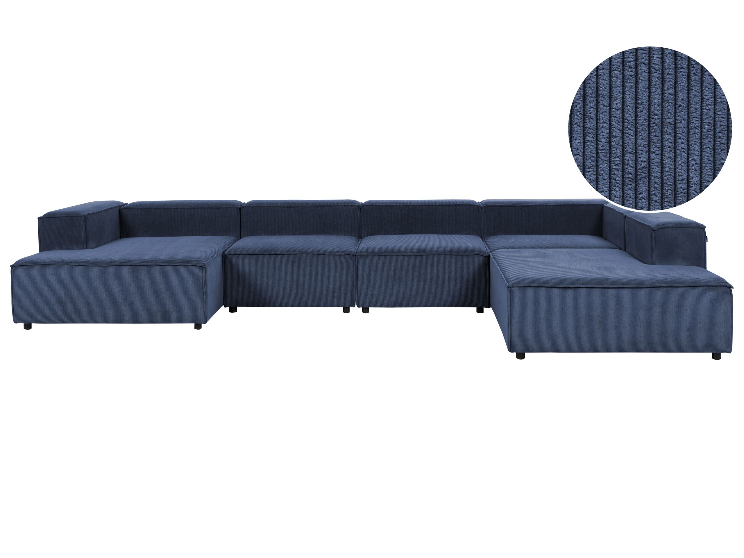 TROMSO Corduroy Fabric 5 Seater Corner Sofa - L Shaped - Right Hand Facing - Dark Blue