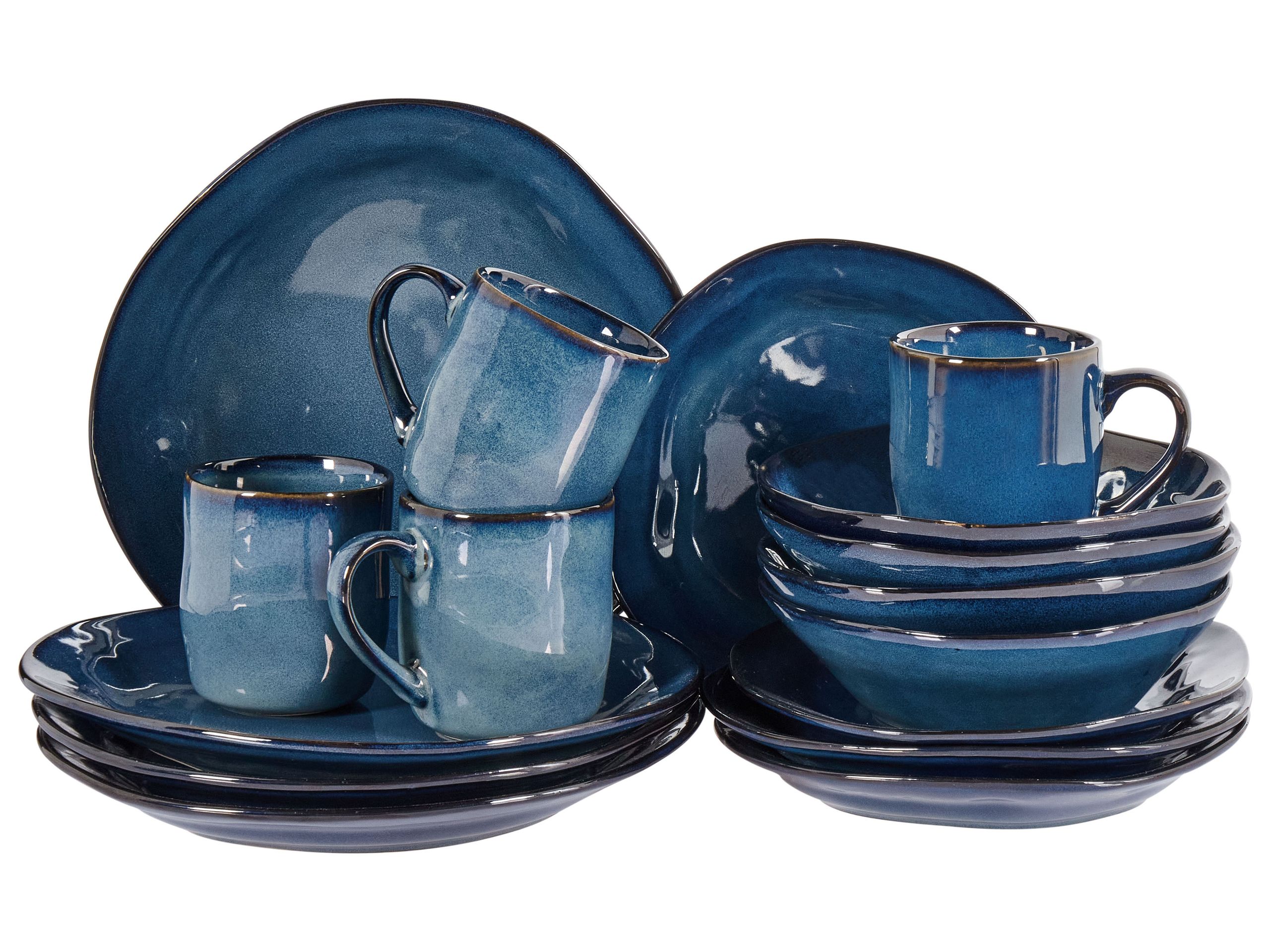 Set of 16 Dinnerware HAWTHORN Stoneware Blue