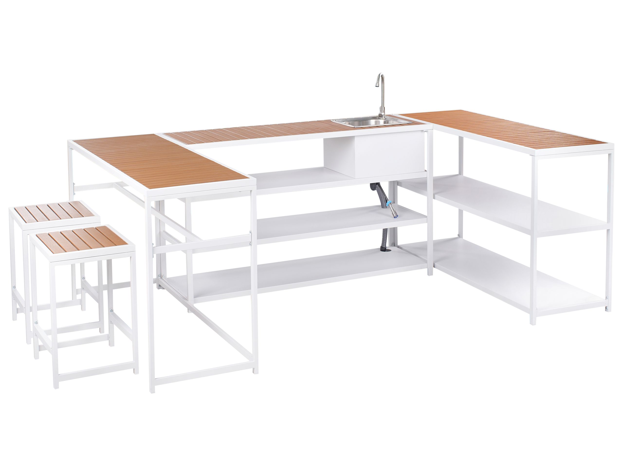 TRILO Outdoor Kitchen Set with Sink - Brown with White