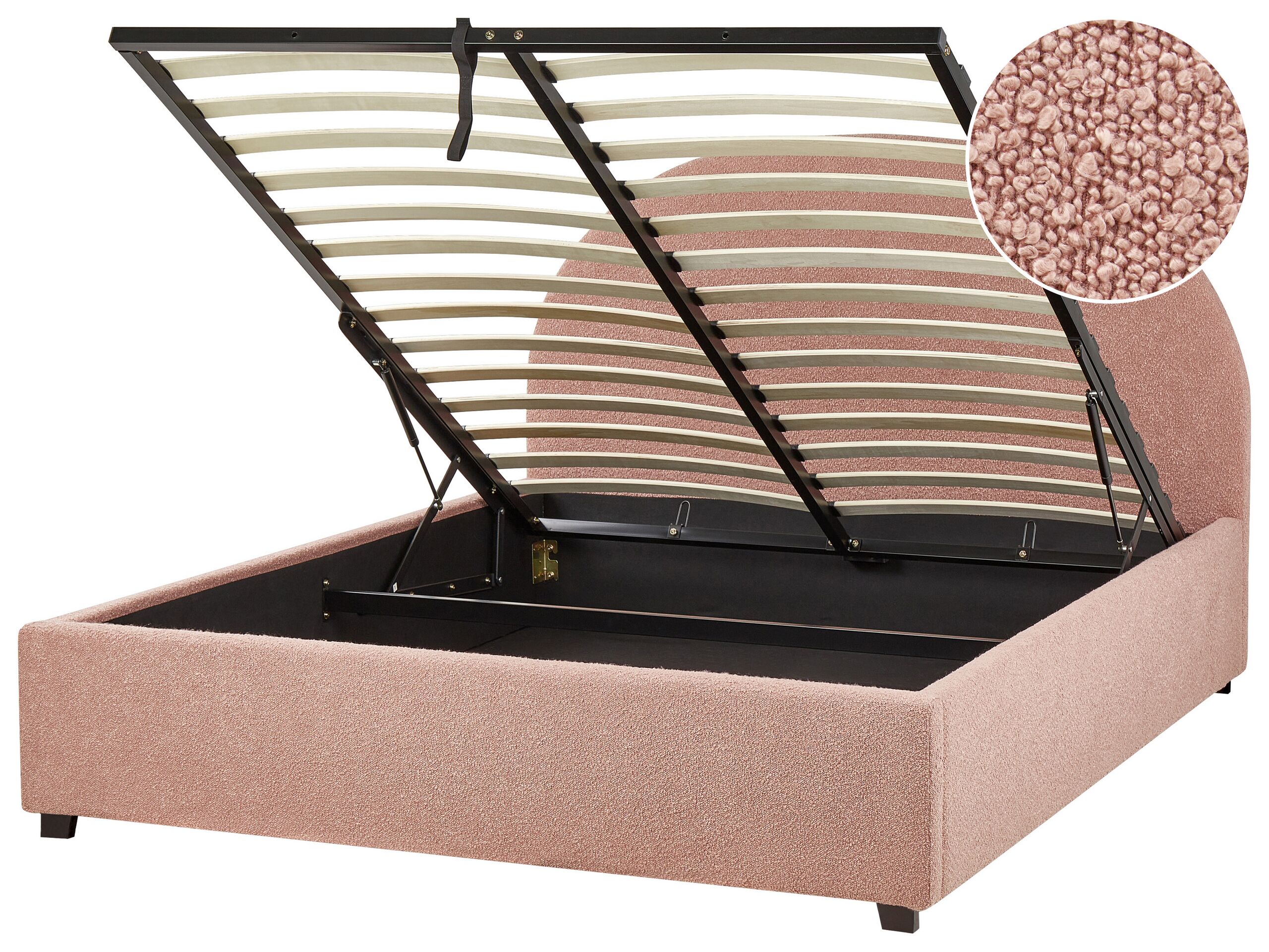 VAUKLI Ottoman Bedframe Boucle 140 x 200cm EU Double Bed Pastel Pink