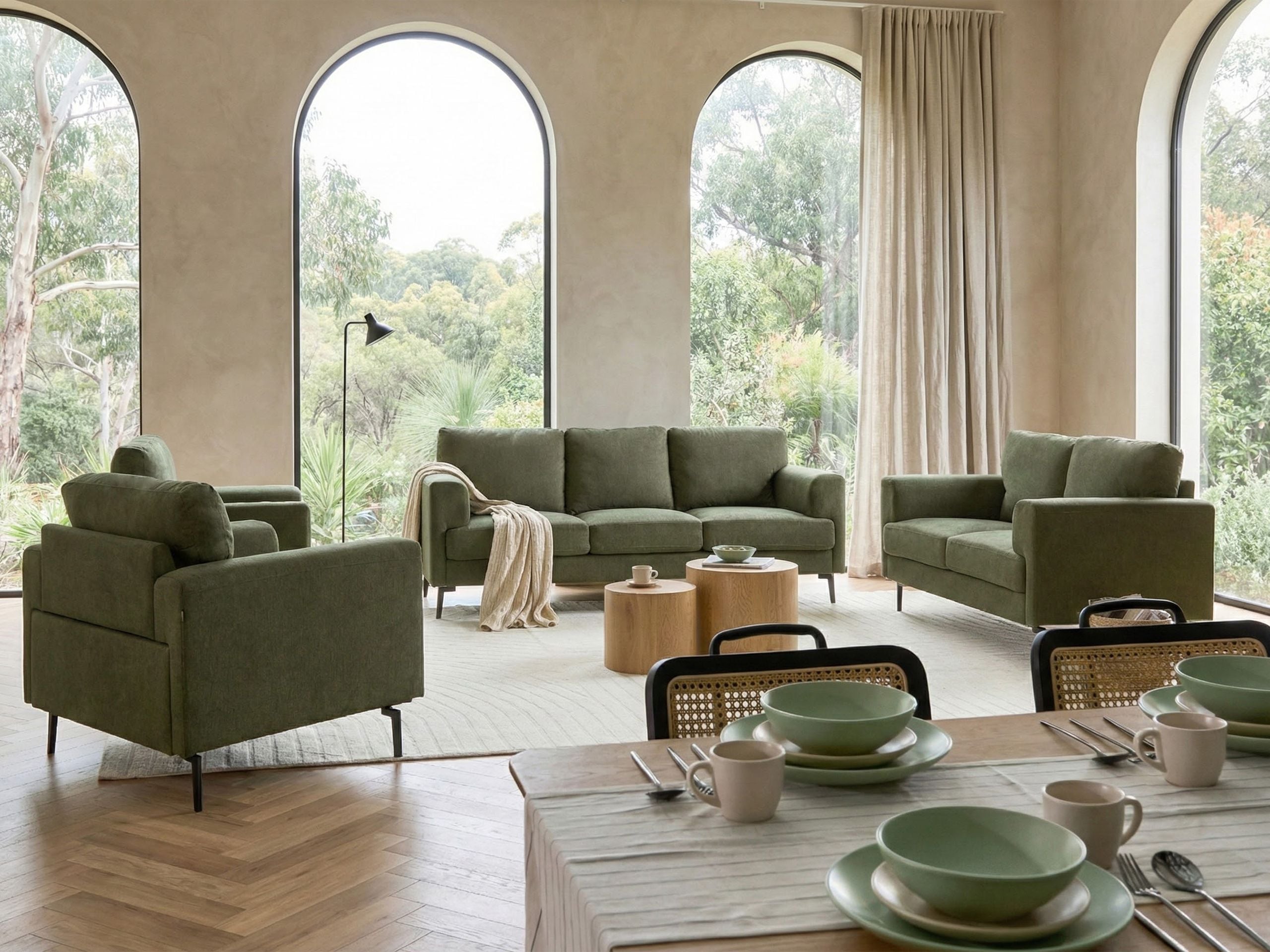 BAJARO Fabric 7 Seater Sofa Set - Green