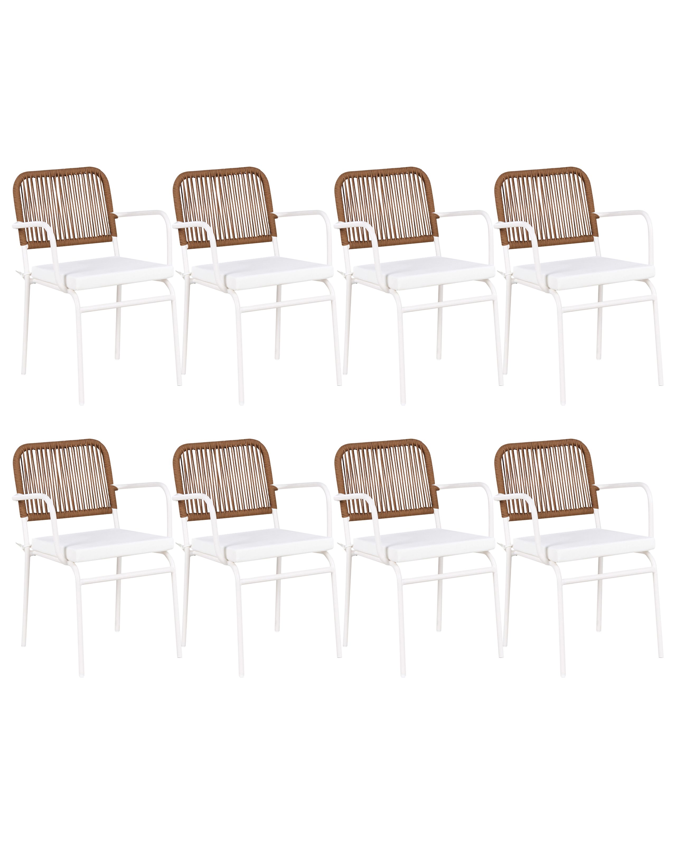 DEIGHTON Set of 8 Garden Chairs with Cushions Metal - White