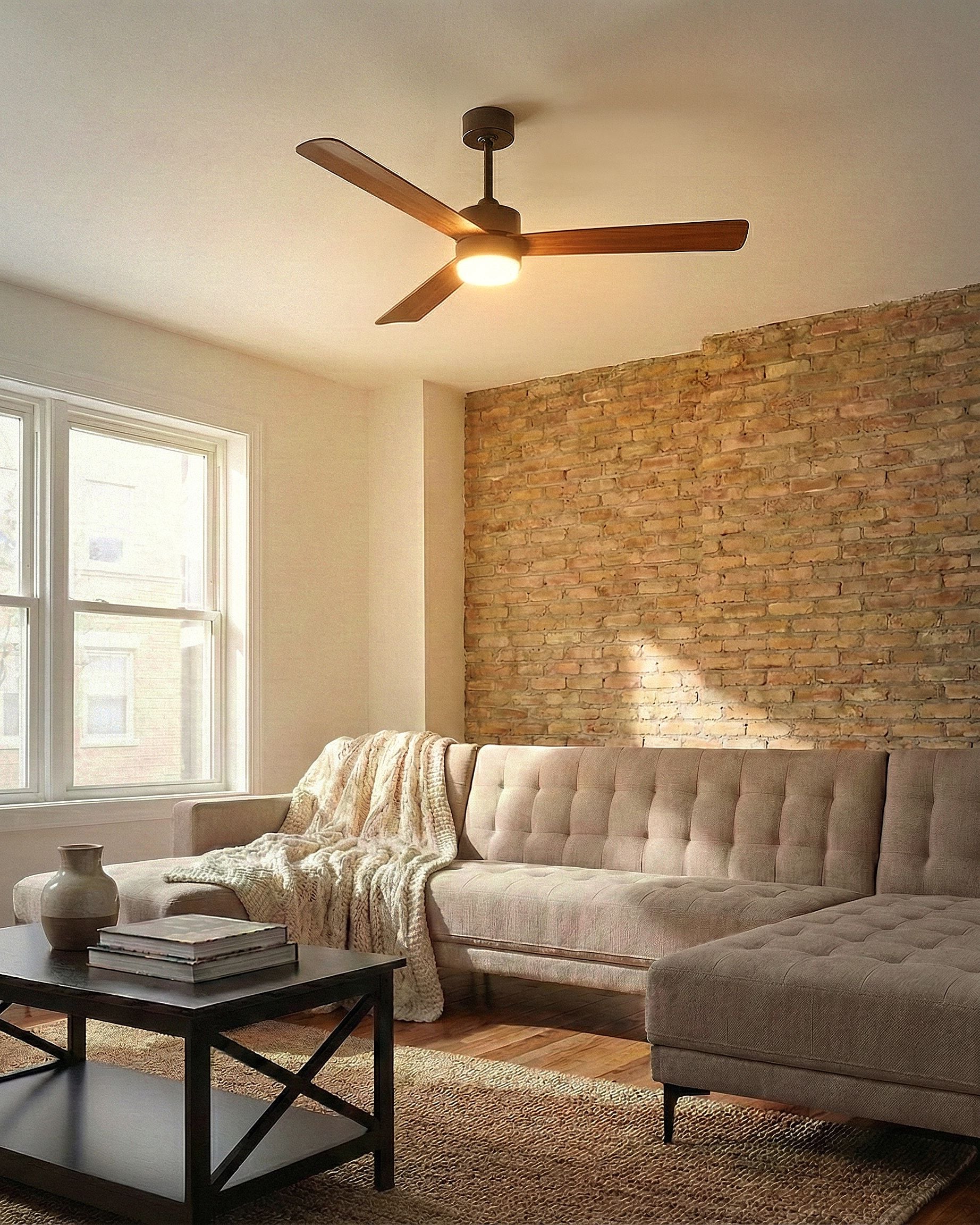 BULAXO Ceiling Fan with LED Light and Remote - Brown