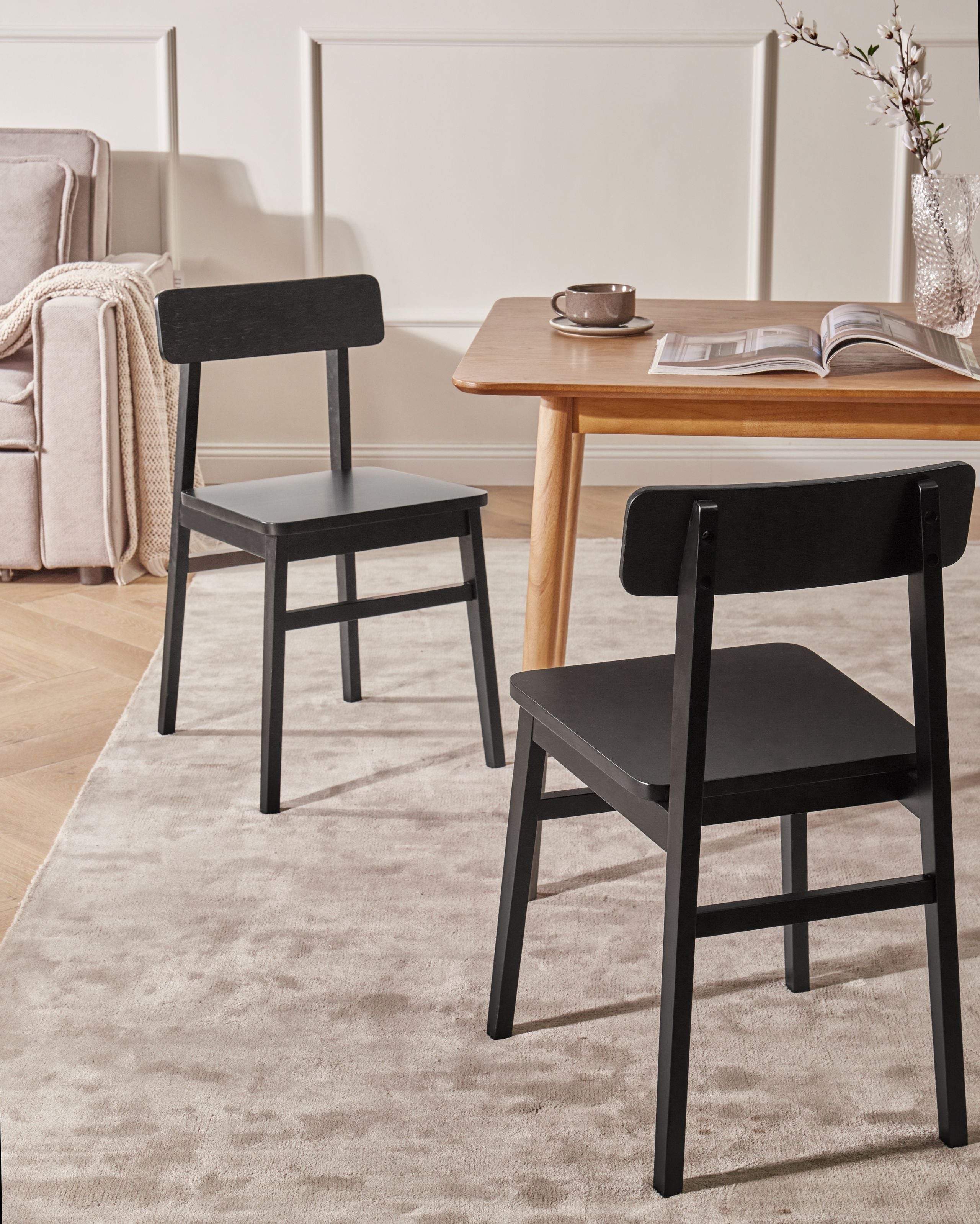 CRELTON Rubberwood Dining Chairs Set of 2 - Black