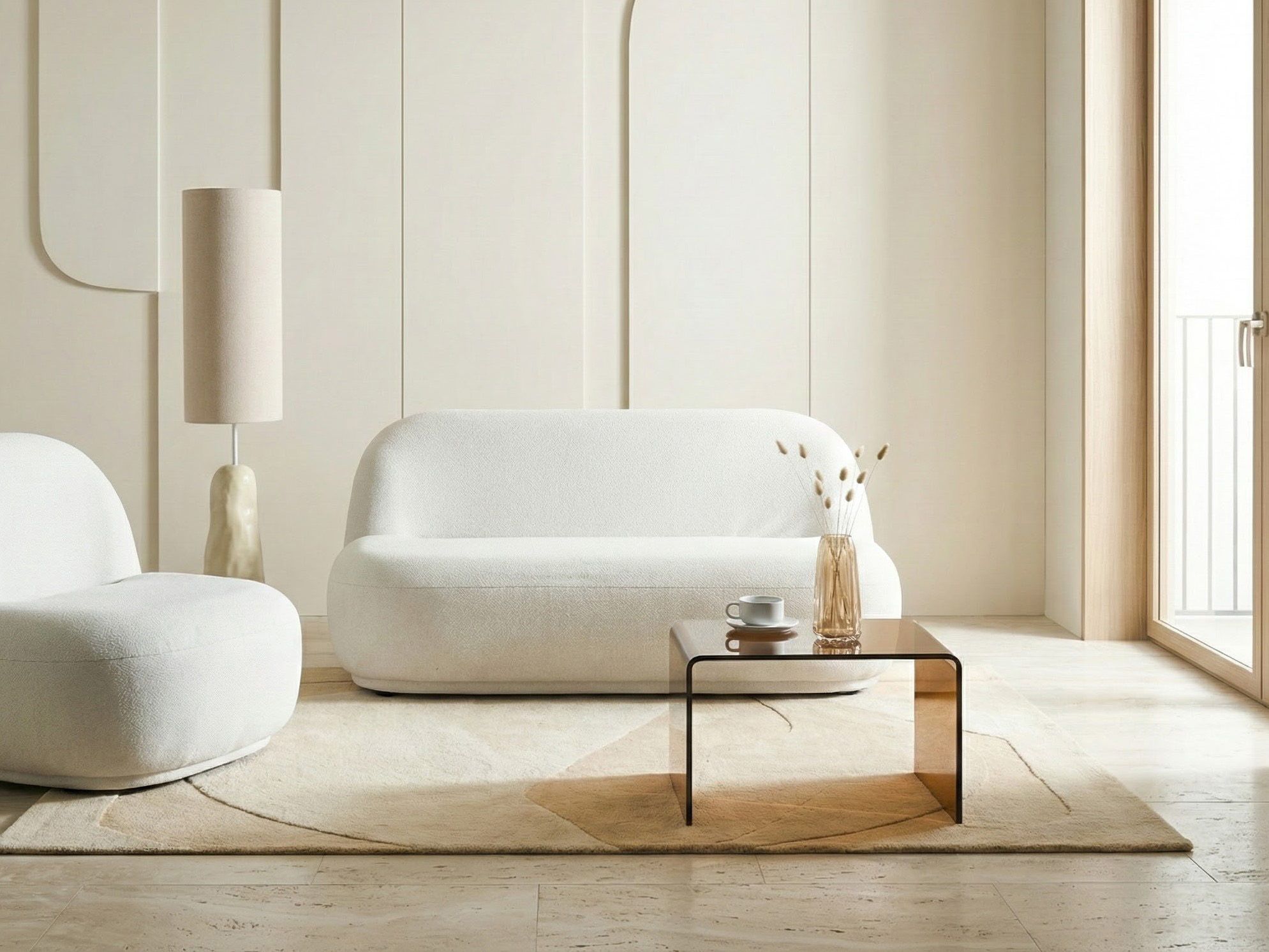 BALEWO Fabric 2 Seater Sofa - Off White