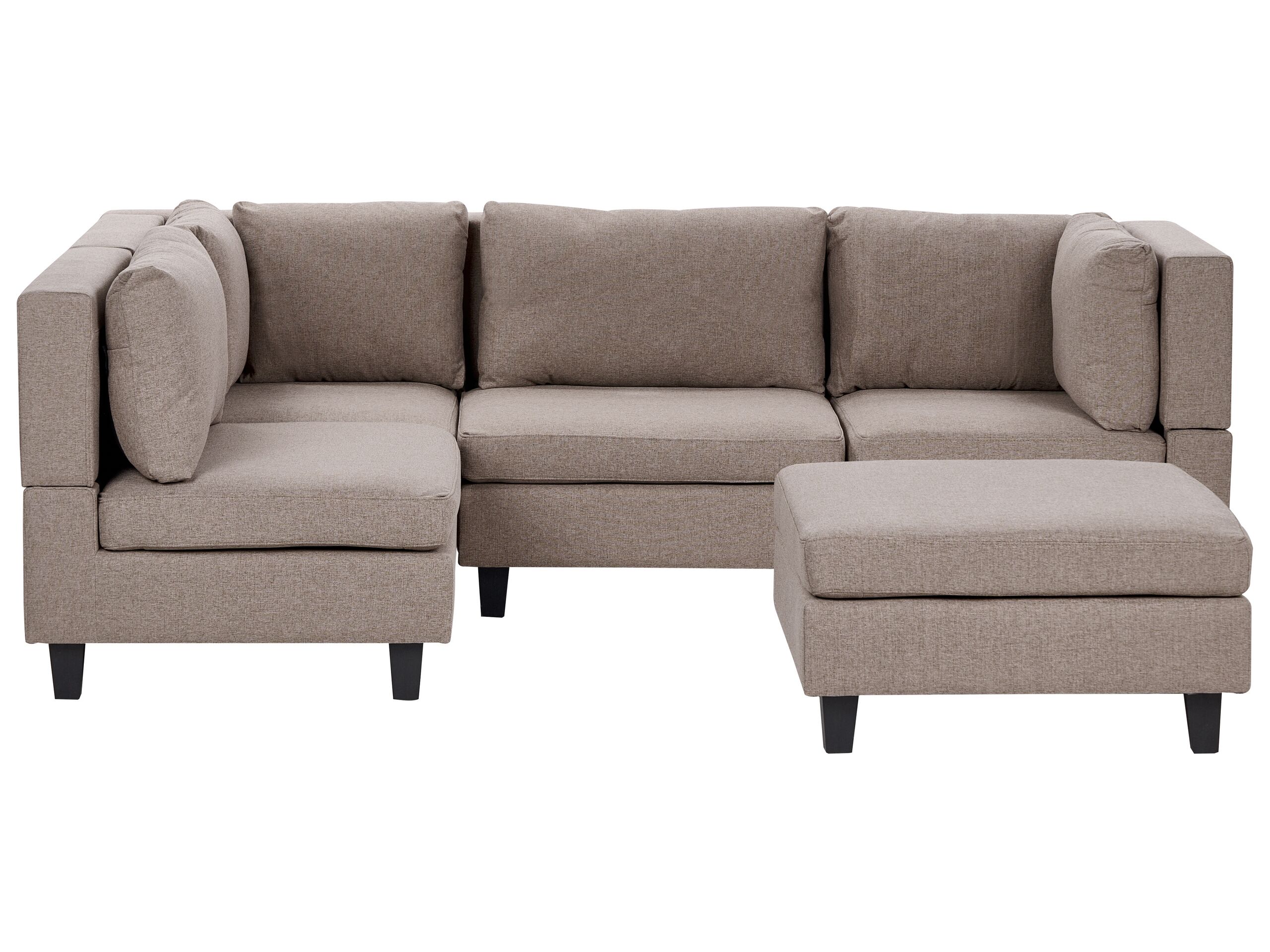 4 Seater Right Hand Modular Fabric Corner Sofa with Ottoman Brown UNSTAD