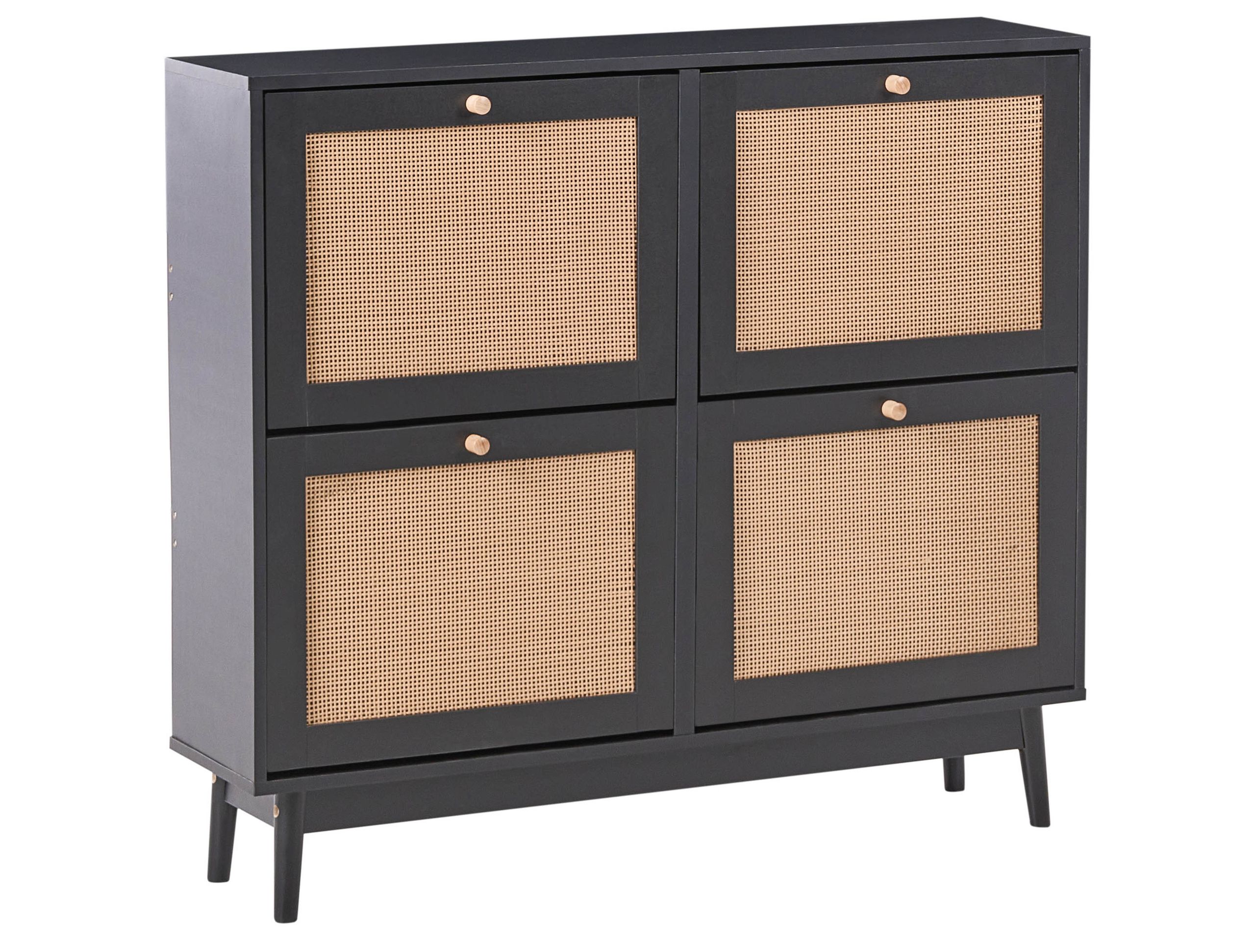 BASTION 4 Flip Doors Large-sized Rattan Shoe Cabinet - Black