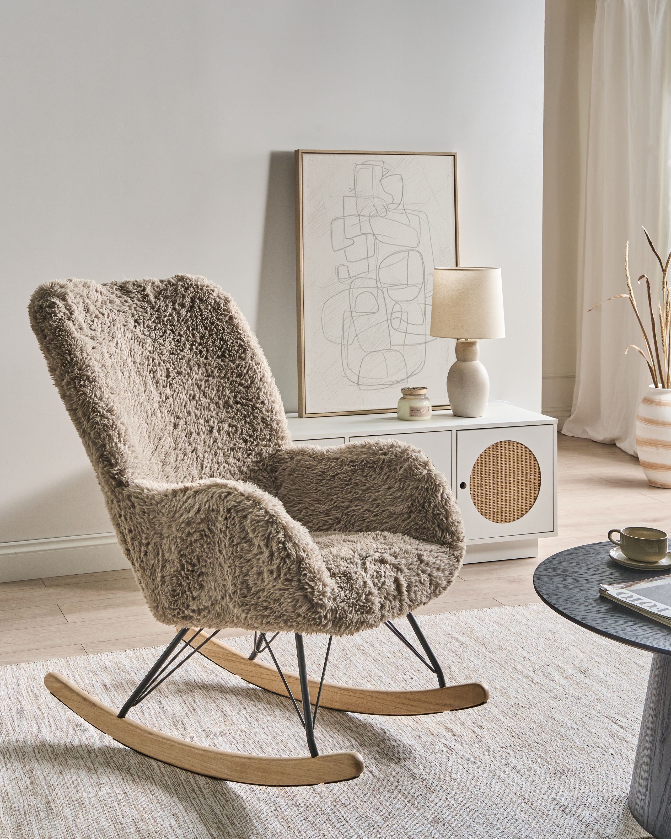 NAVERO Faux Fur Rocking Chair - Taupe
