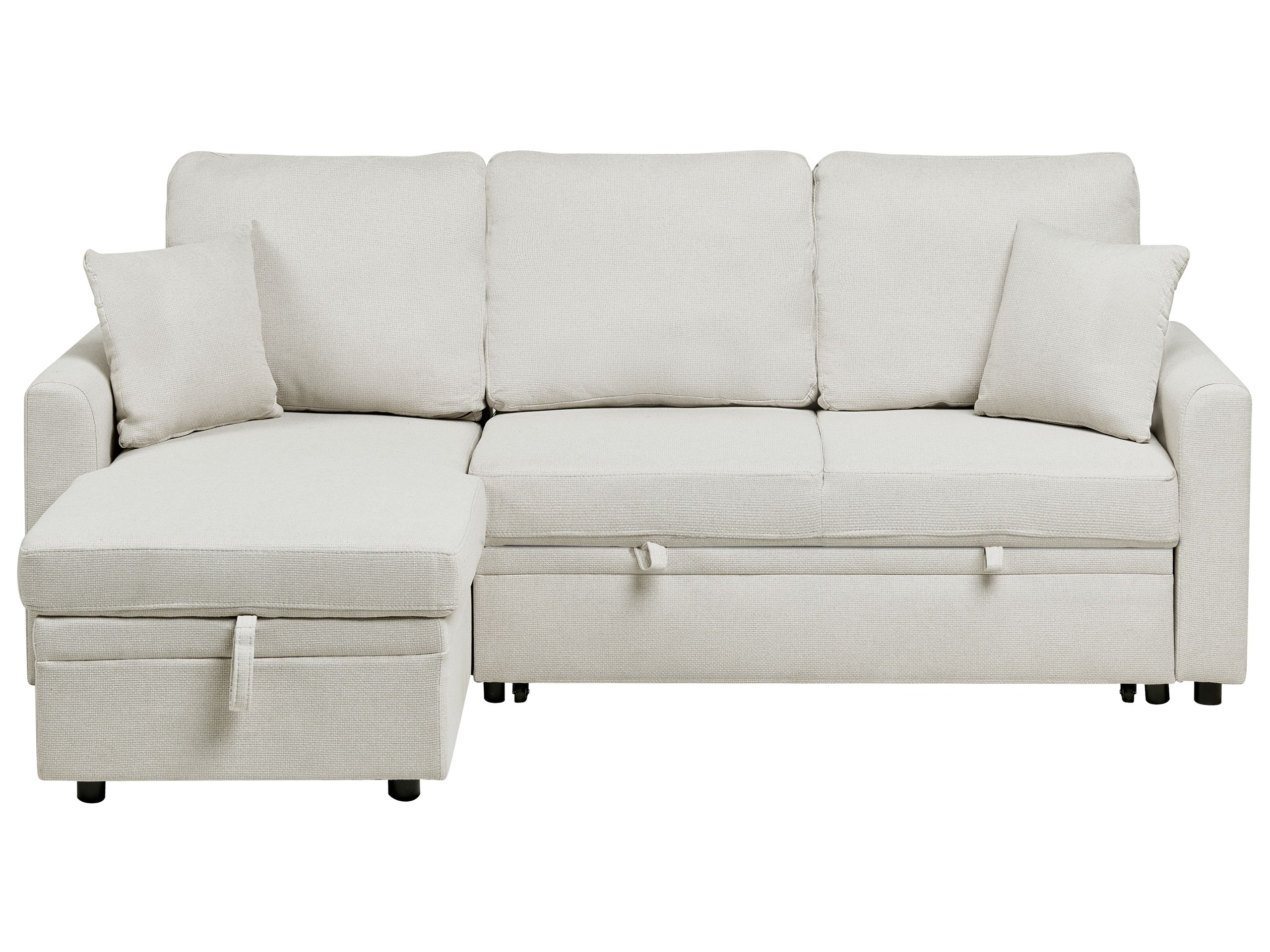 GRIMDON Faux Linen 3 Seater L Shaped Corner Sofa Bed - Light Beige, Left Hand Facing