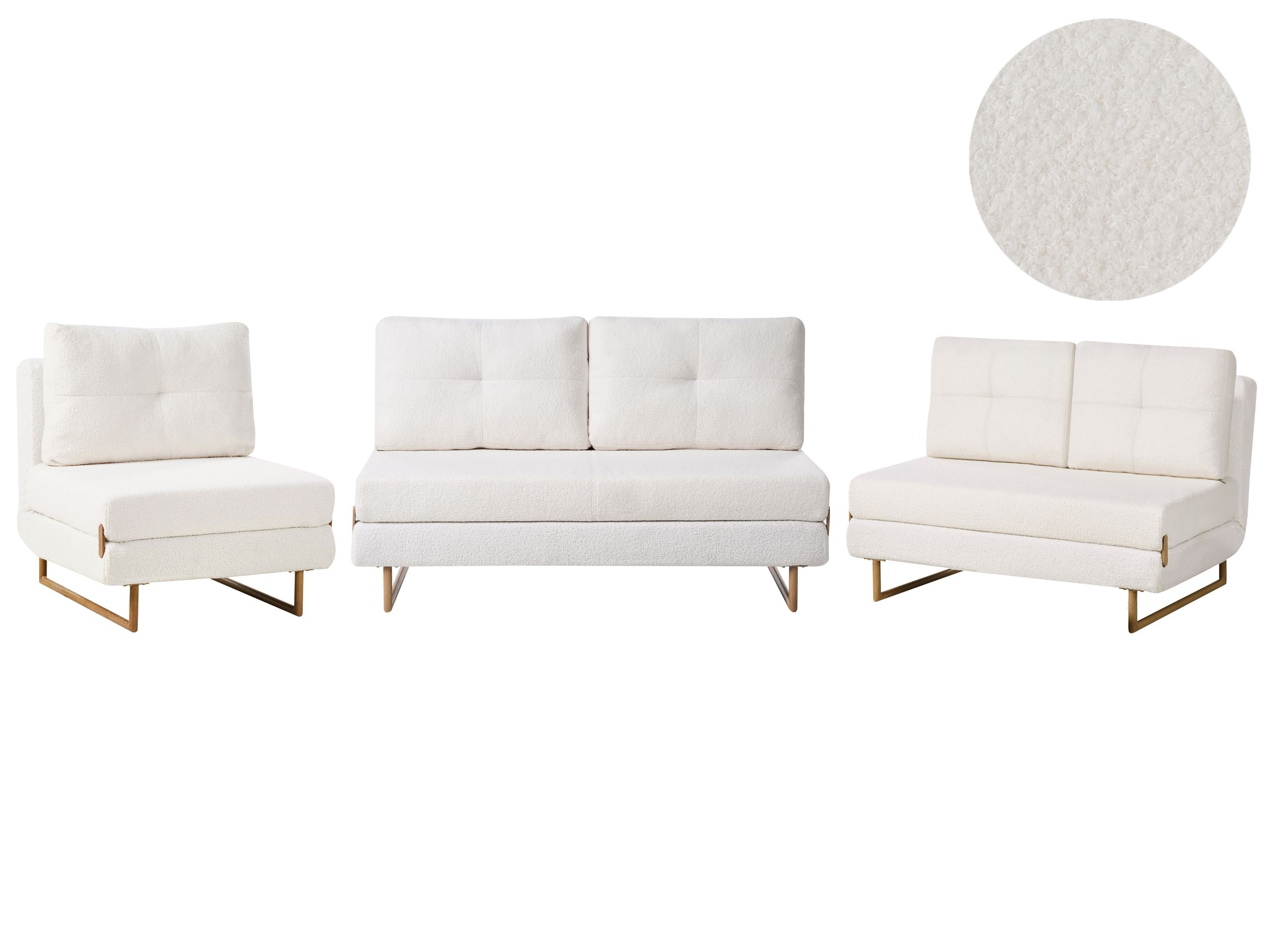 COMDEN Boucle Fabric 3 Seater 2 Seater and 1 Seater Sofa Set - Off White