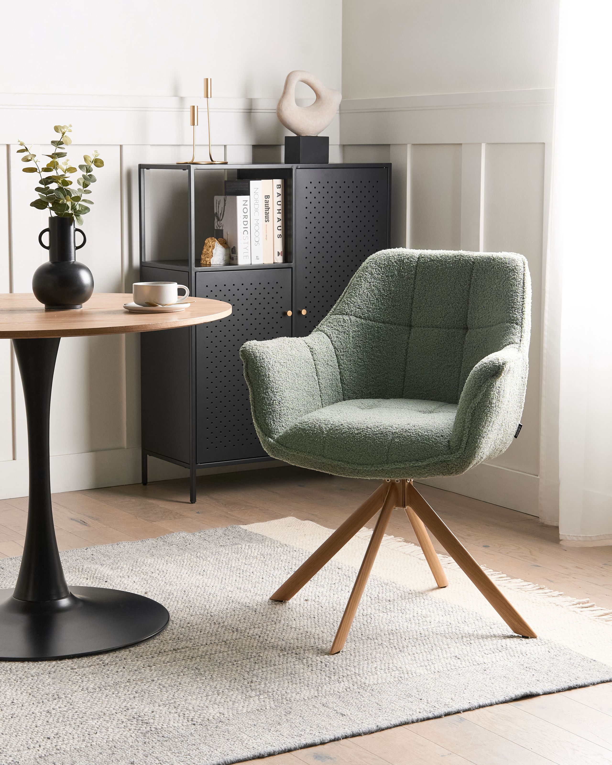 CIXUFA Boucle Swivel Dining Chair - Light Green