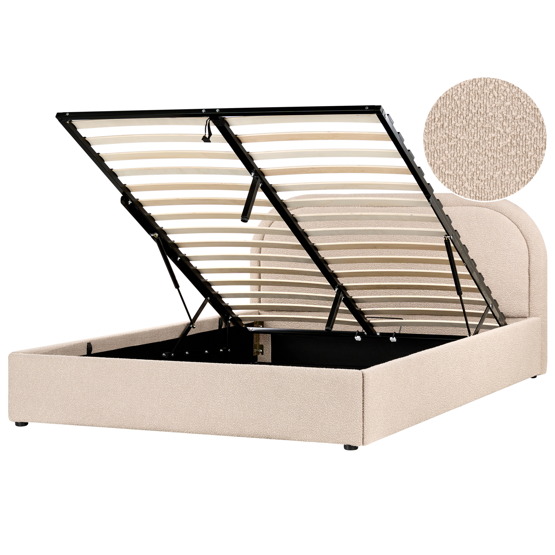 DUILLEN Kingsize Boucle Fabric Ottoman Storage Bedframe - Beige
