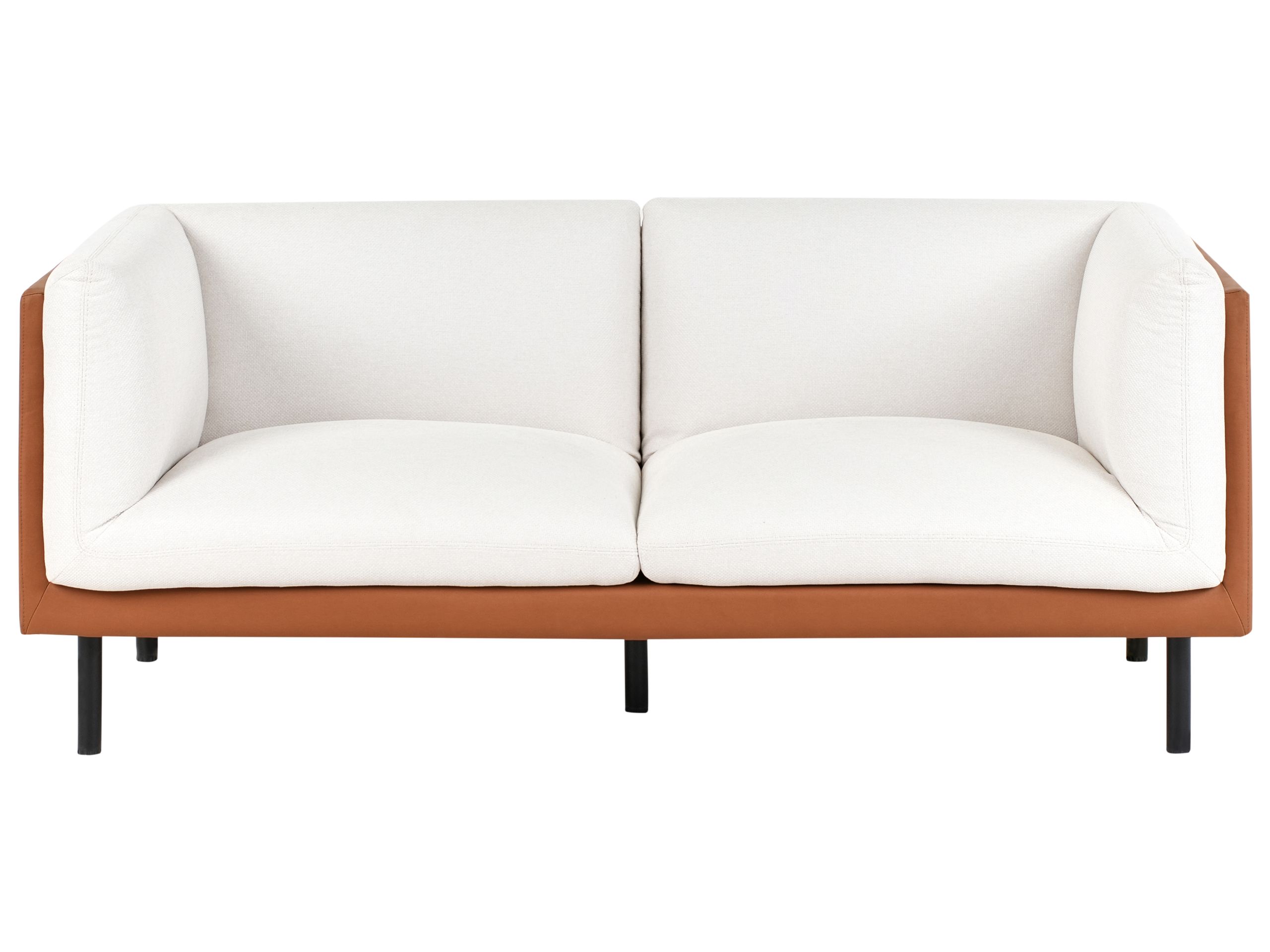 2 Seater Sofa - OVRGOD Faux Leather Sofa Off-White and Brown