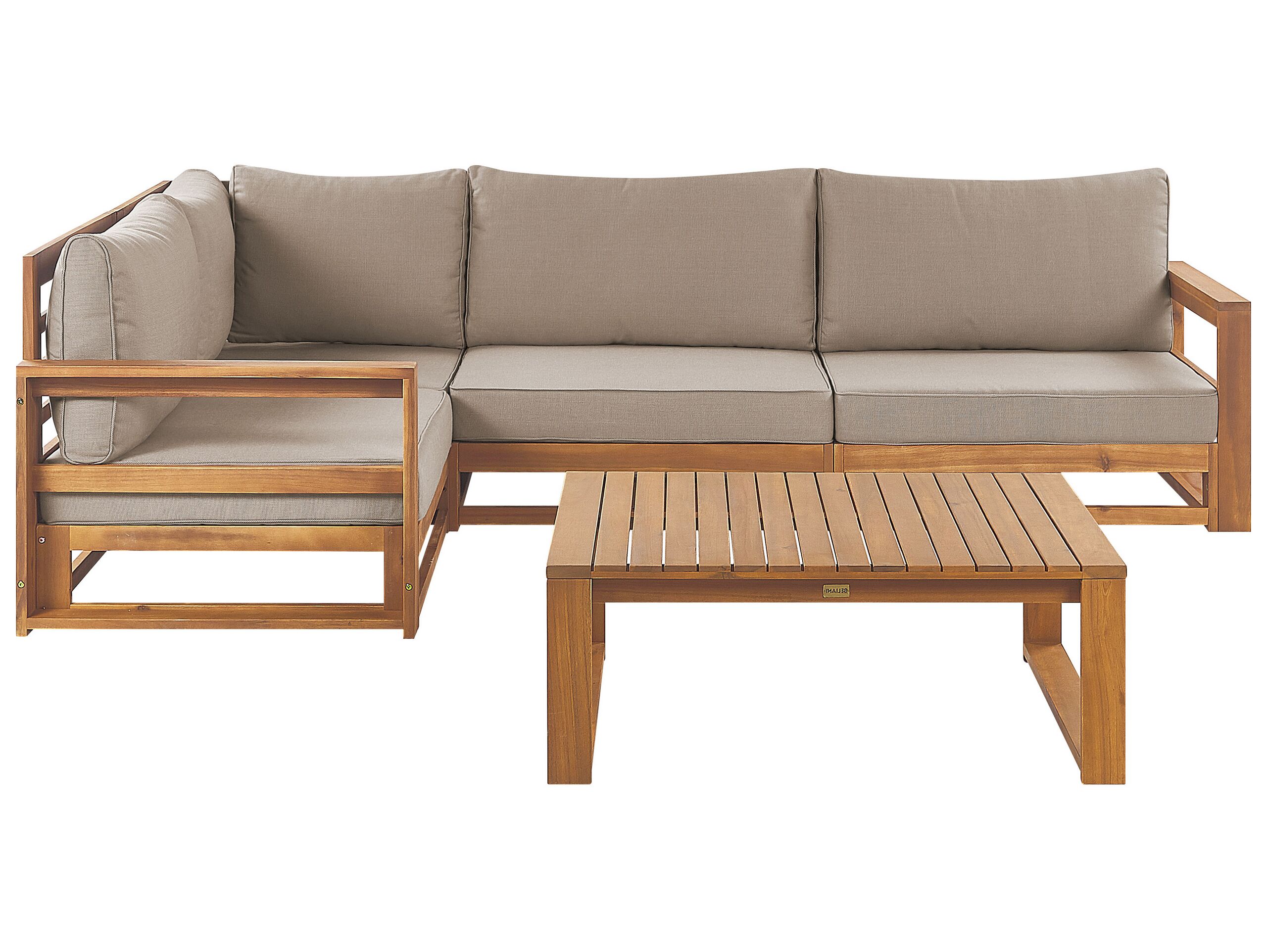 Garden Corner Sofa with Table 4 Seater TIMOR Right Hand Modular Certified Acacia Wood Light Brown