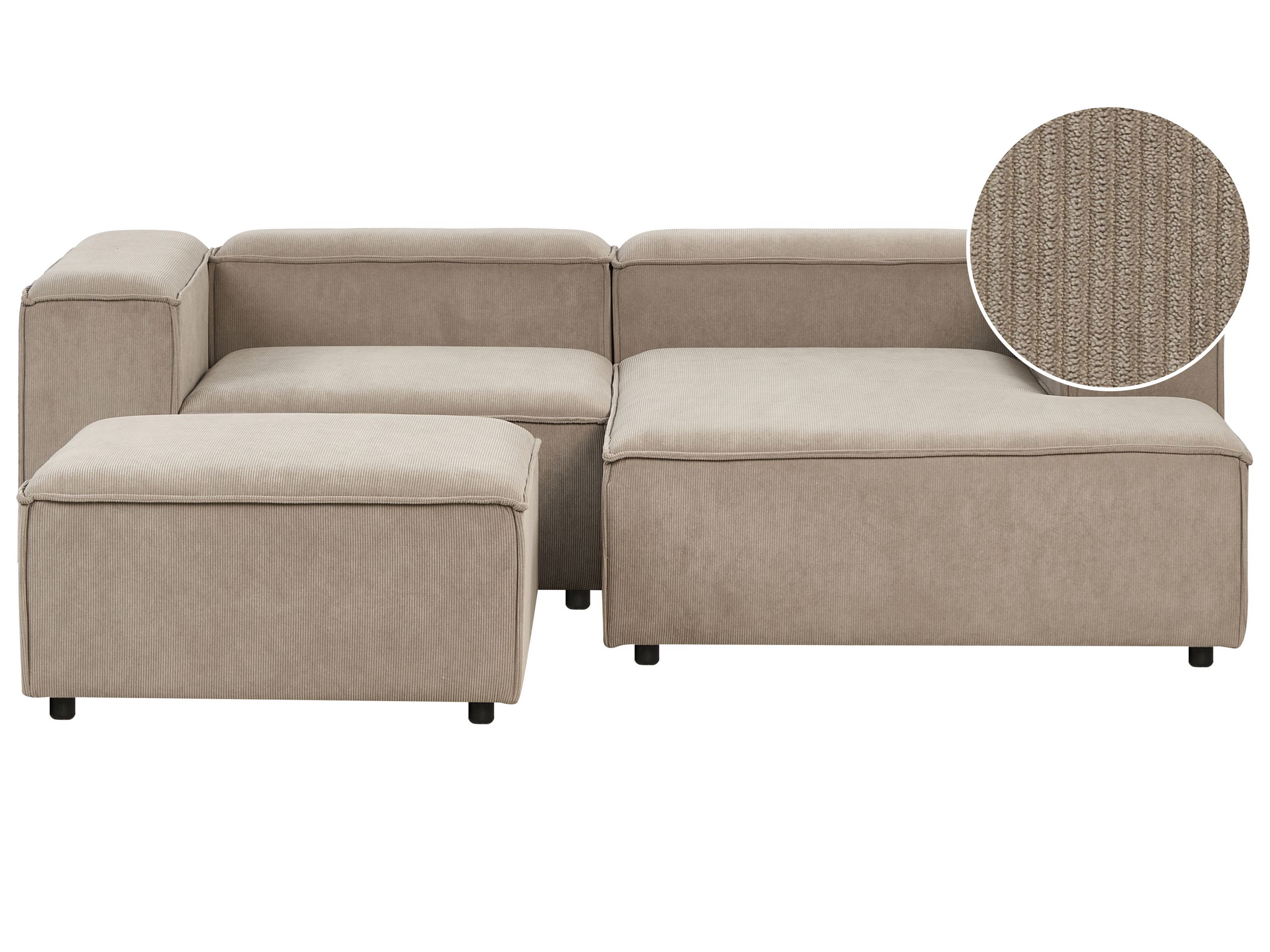 Corner Sofa - TROMSO Left Hand Facing 3 Seater Modular Jumbo Cord with Ottoman Taupe