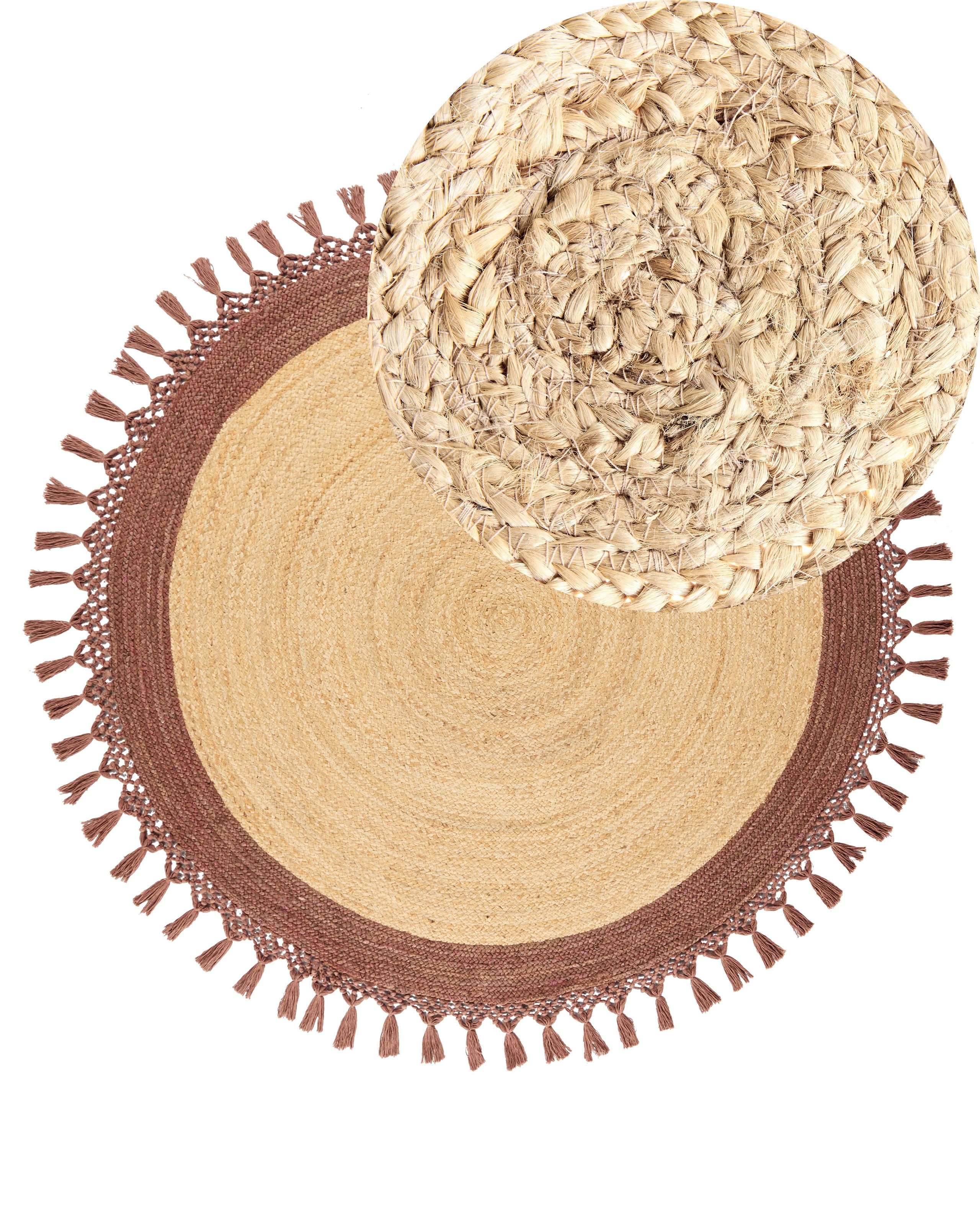 Round Jute Area Rug Diameter 140 cm Beige and Brown MARTS