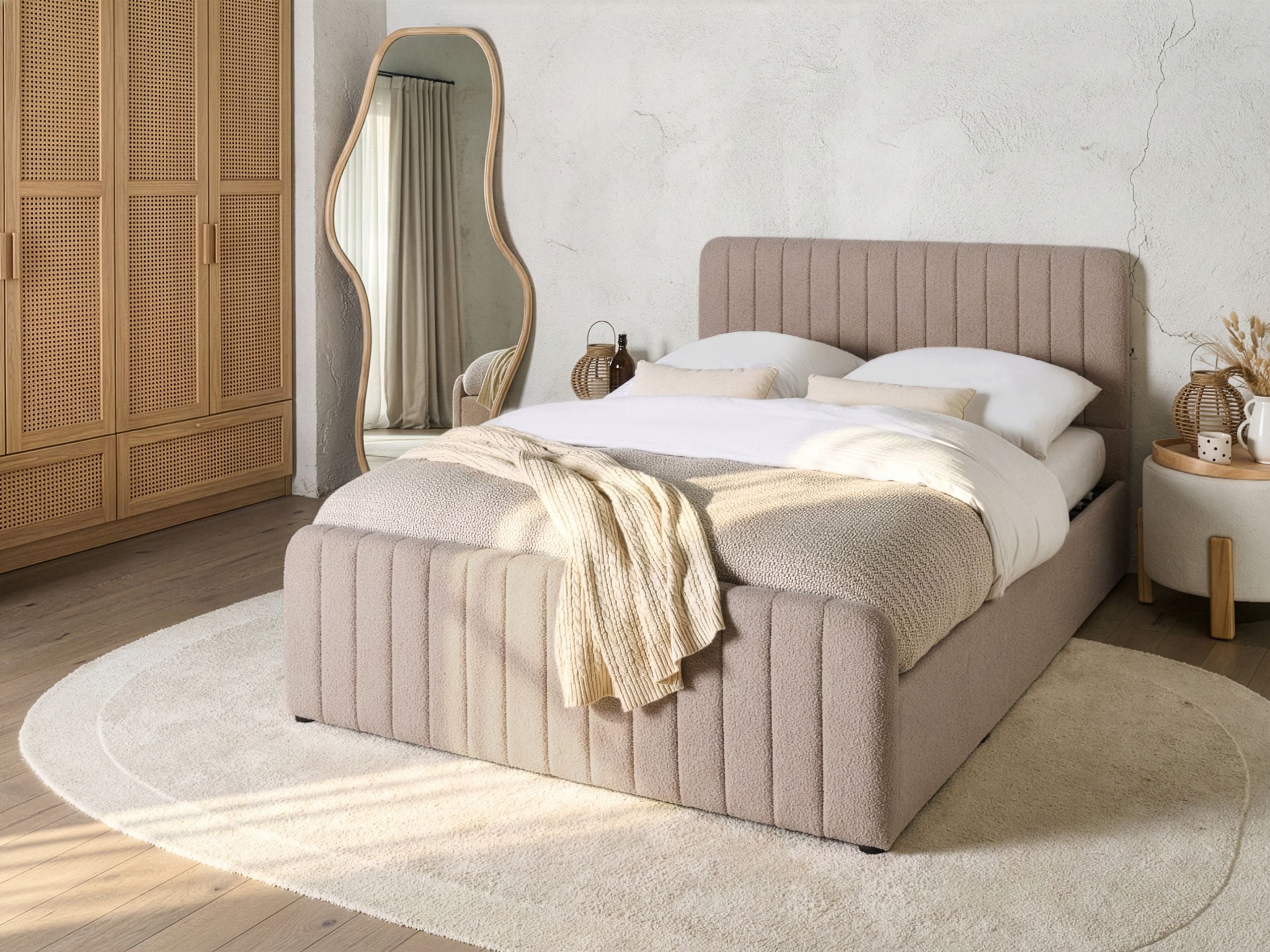 KEWAL EU Double Ottoman Boucle Bedframe - Beige
