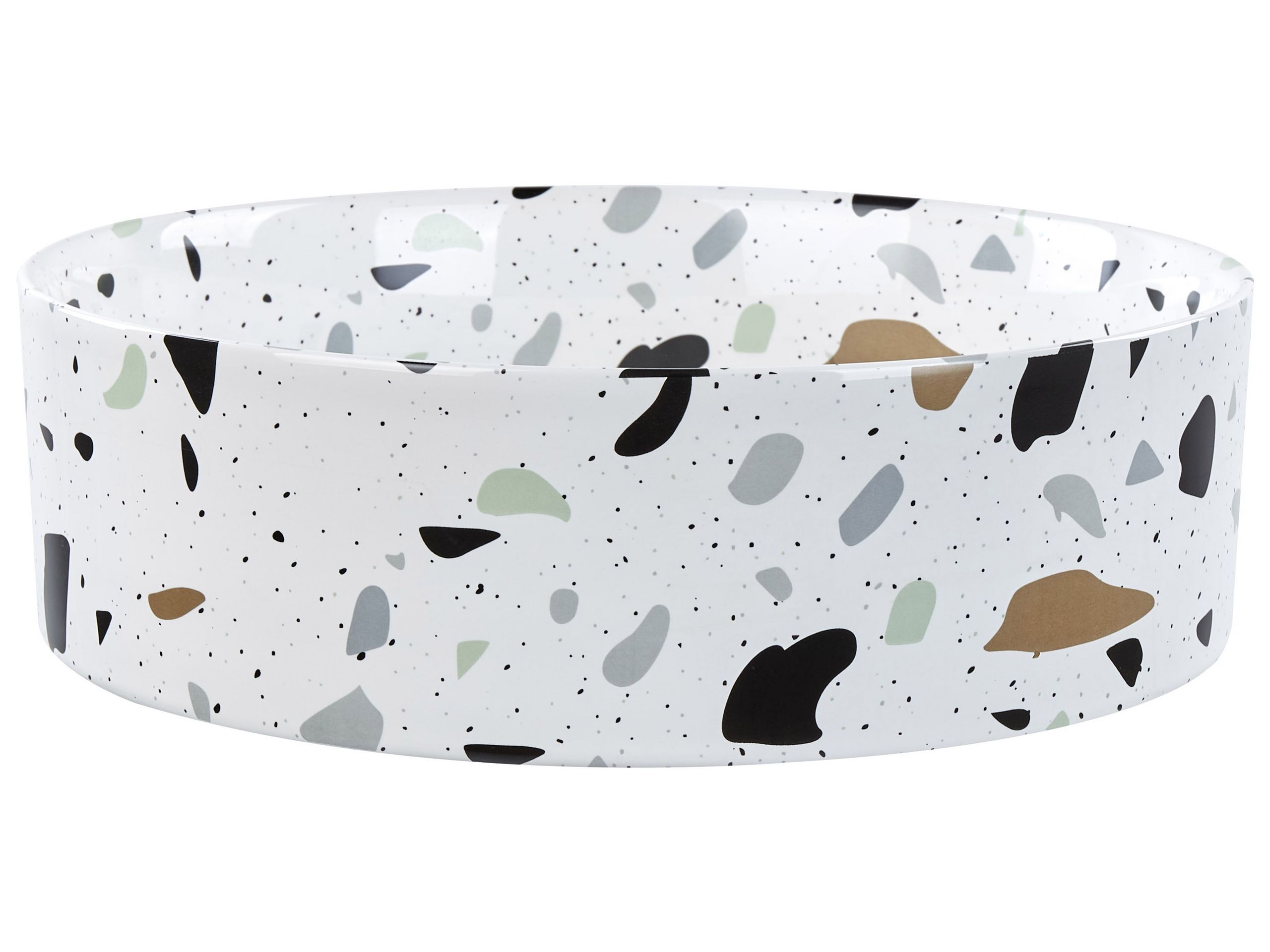 Ceramic Round Countertop Basin Diameter 400 mm White Terrazzo Effect NULES
