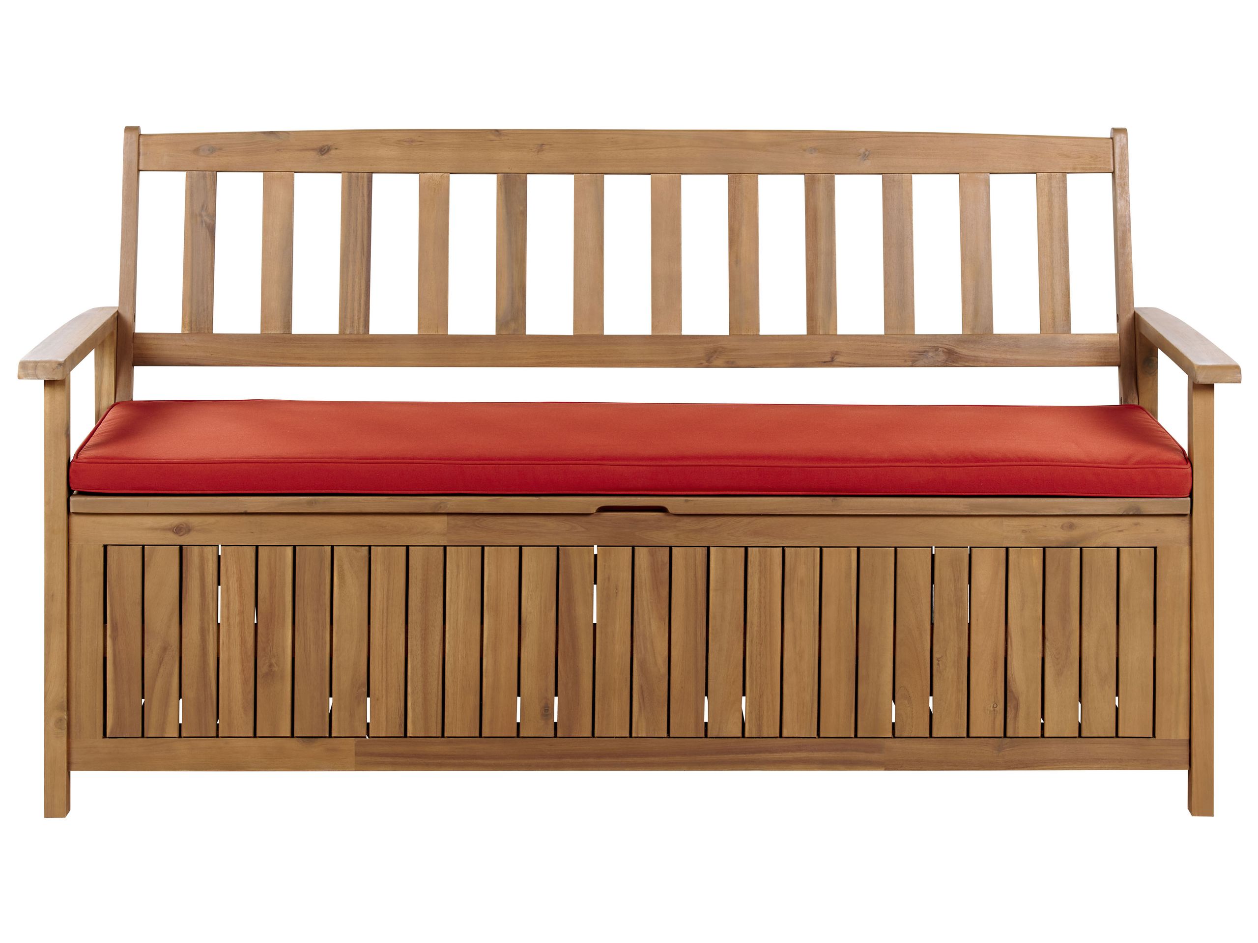 Garden Bench with Cushion SOVANA 160 cm with Storage Acacia Wood Red