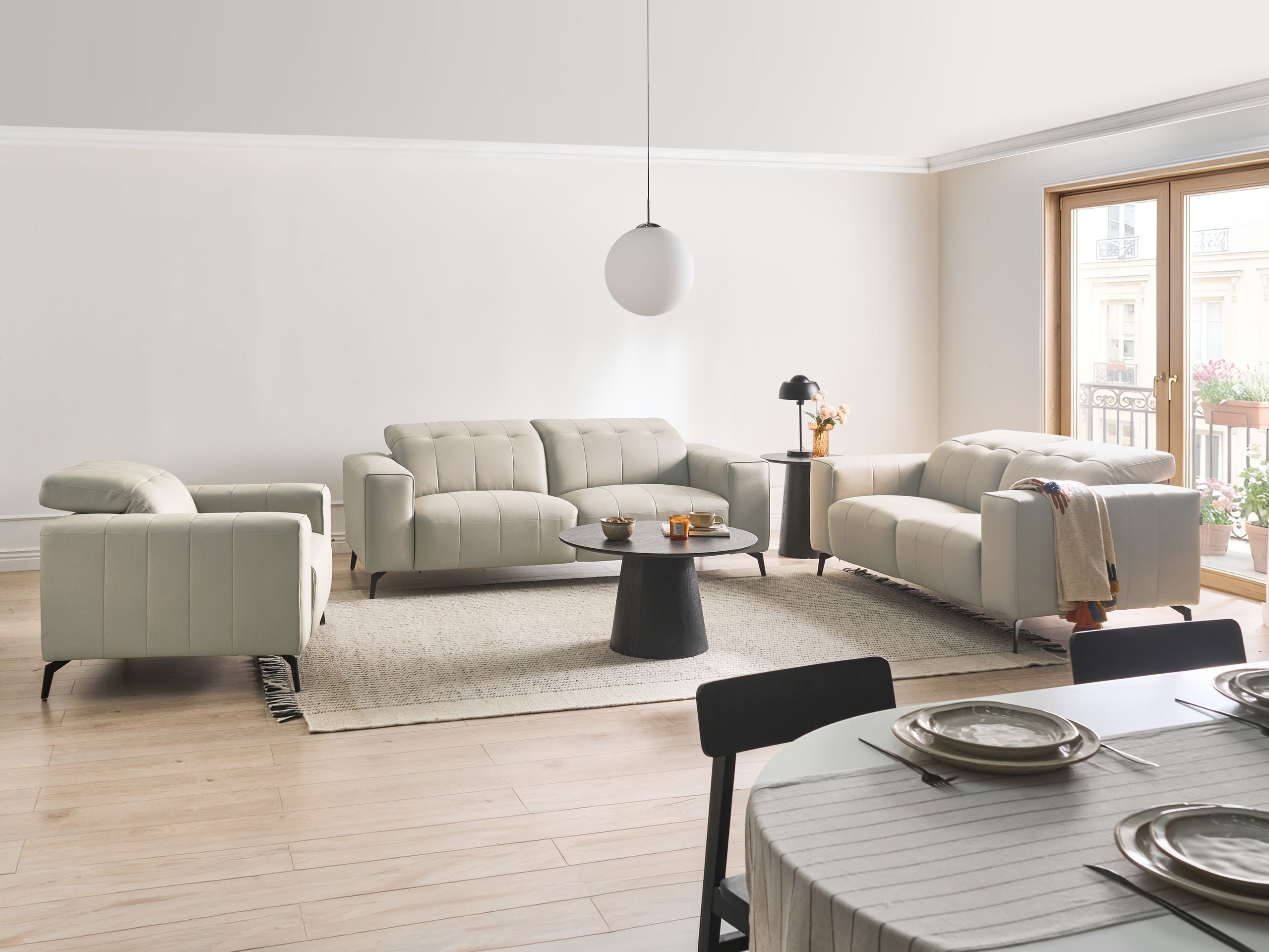 BANUXA Vegan Leather 6 Seater Sofa Sets - Beige