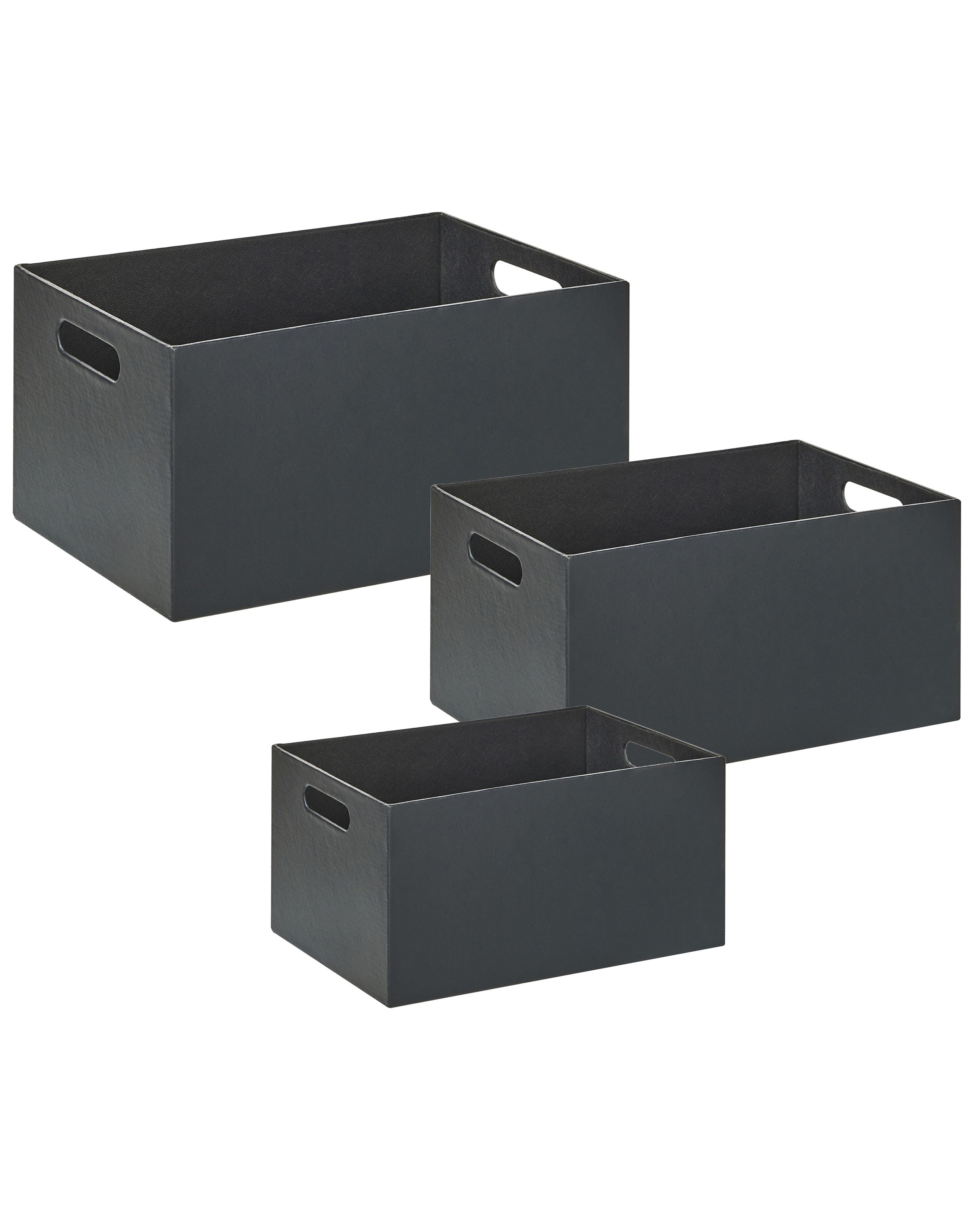 Set of 3 Faux Leather Baskets Graphite Grey LARSA