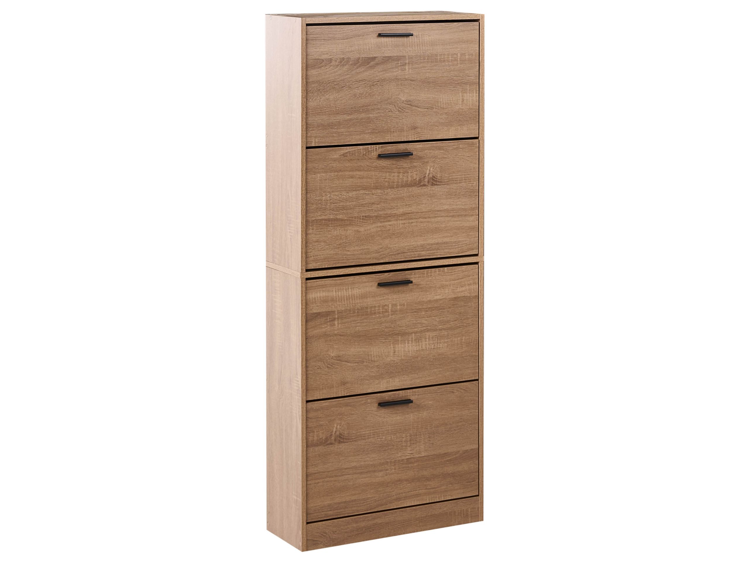 ORREN 4 Flip Doors Large-sized Tallboy Shoe Cabinet - Oak Finish