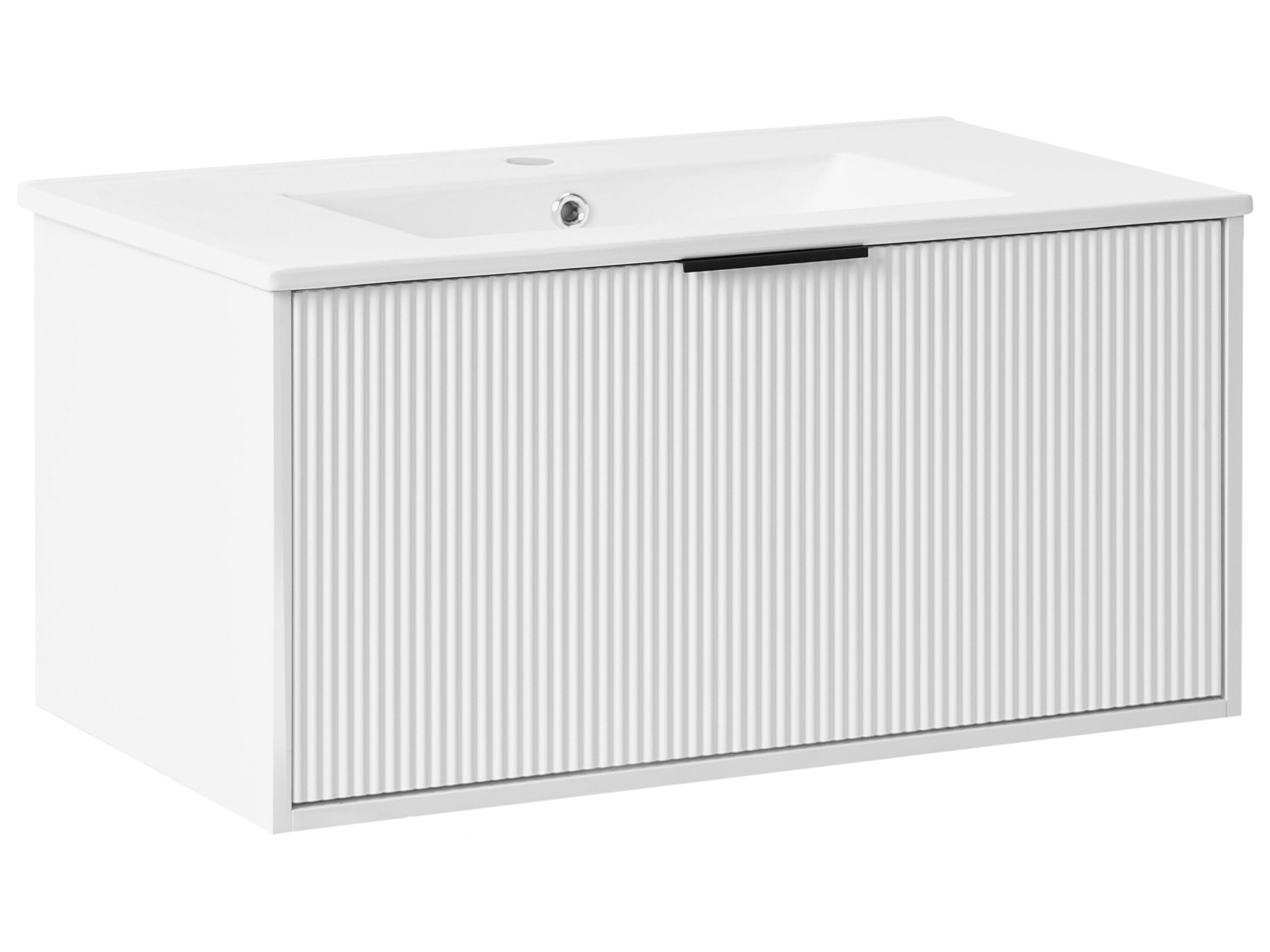 ASHTONBURY Wall Mounted Vanity Unit with Basin with Black Handle - White