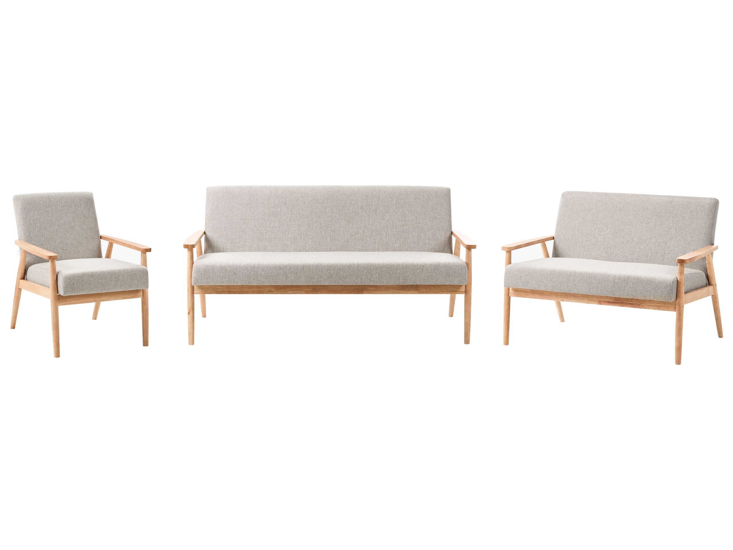 COLBOURNE Fabric 3 Seater 2 Seater and Armchair Sofa Set - Grey with Light Oak