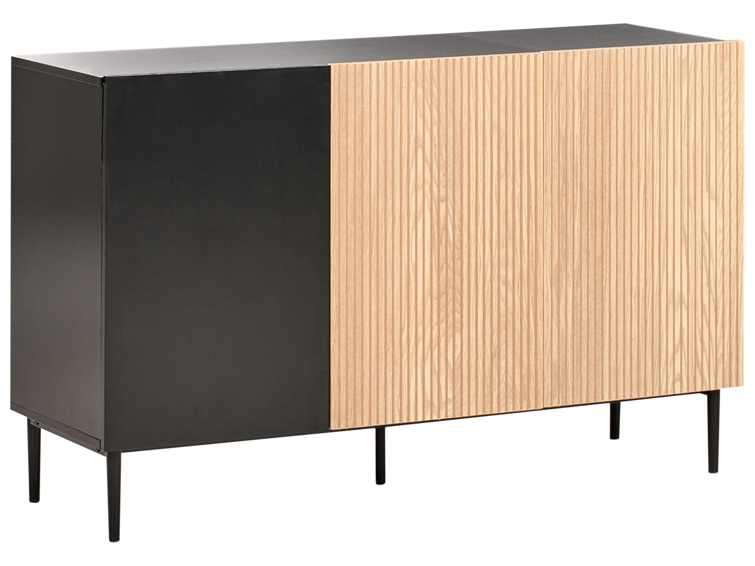 YLBTHE 3 Door Sideboard Wood Natural Ash Wood Black