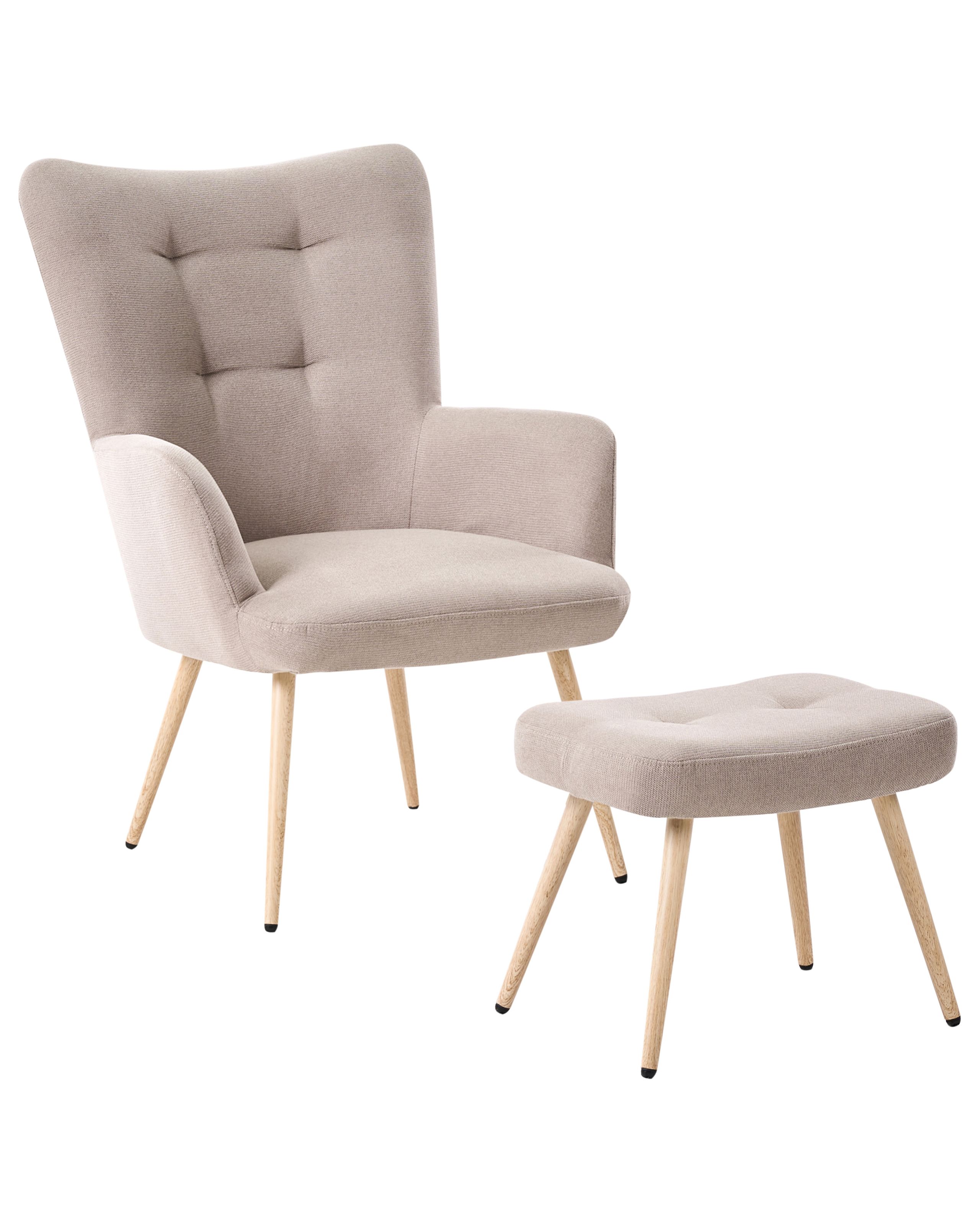 ACKWOOD Fabric Wingback Armchair with Footstool - Beige