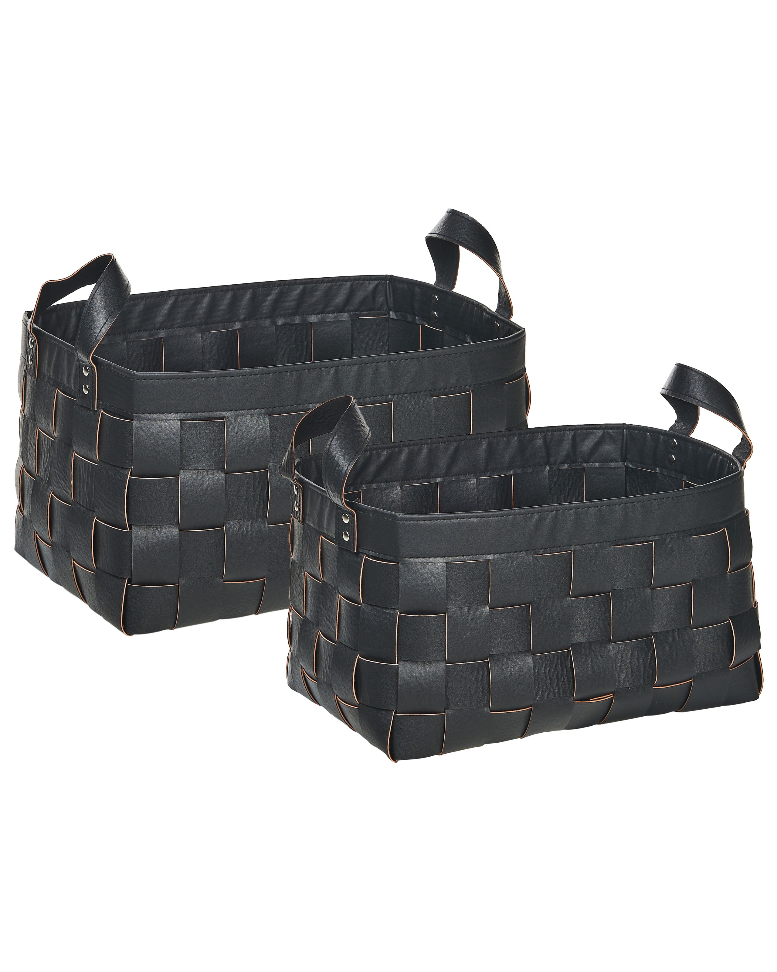 Set of 2 Faux Leather Baskets Black SIPPAR
