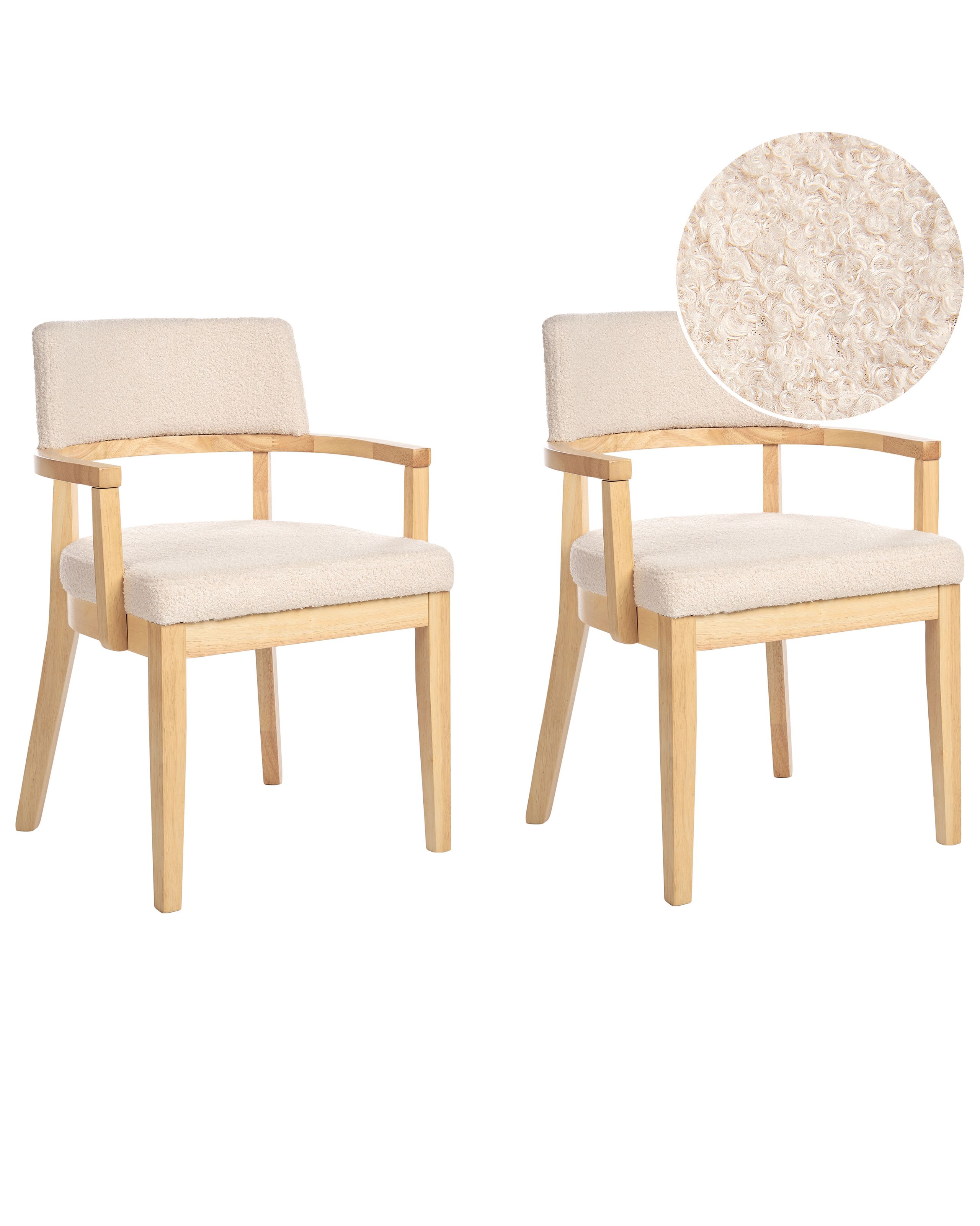 Set of 2 Dining Chairs DALBO Boucle Light Brown