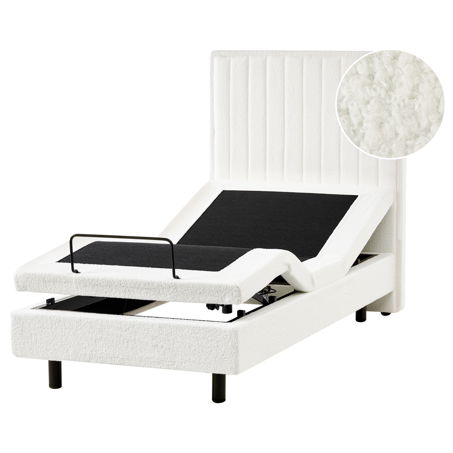 DEKU II Single Boucle Fabric Adjustable Bed - Off-White