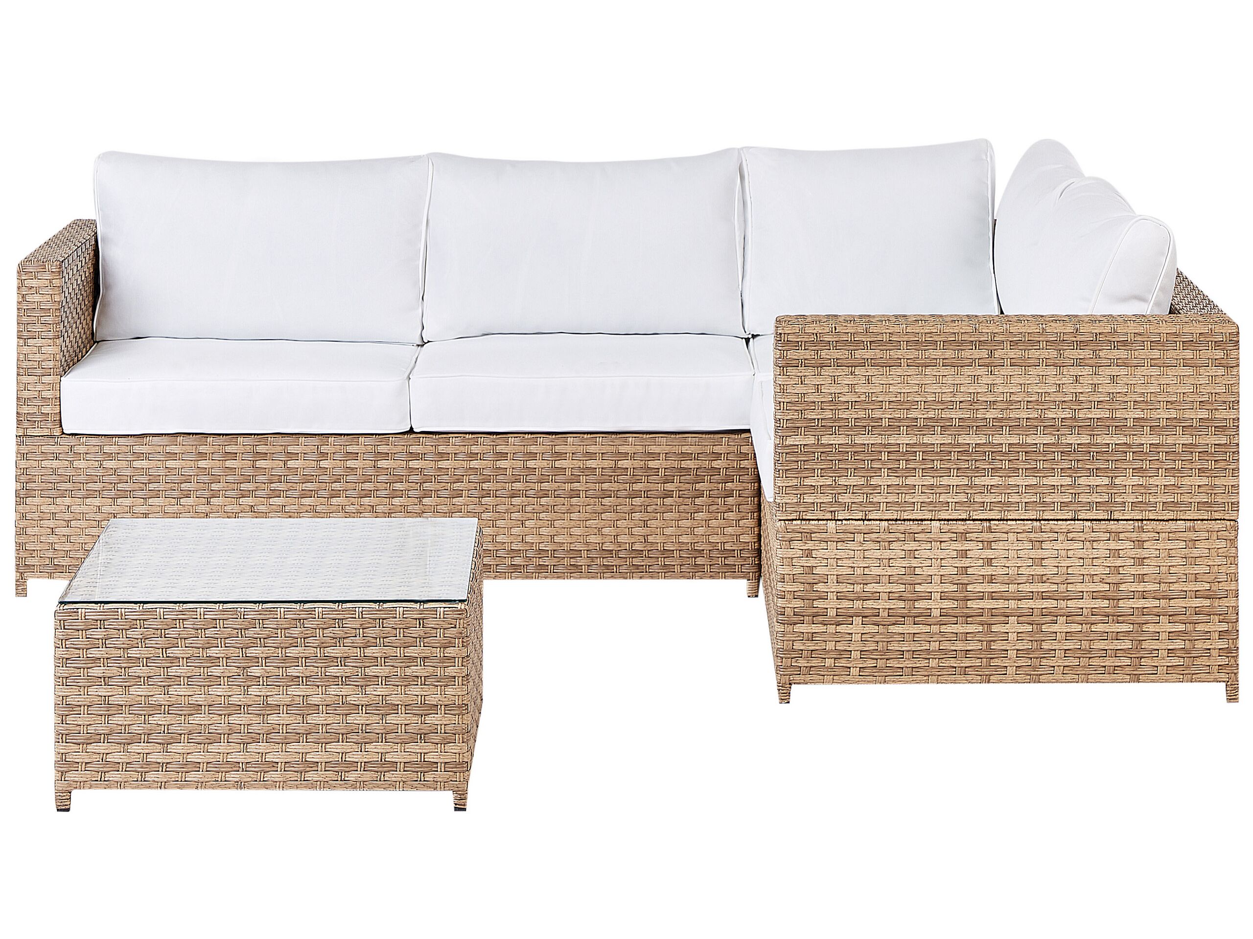 Garden Corner Sofa with Table 4 Seater AVOLA Left Hand PE Rattan Off-White