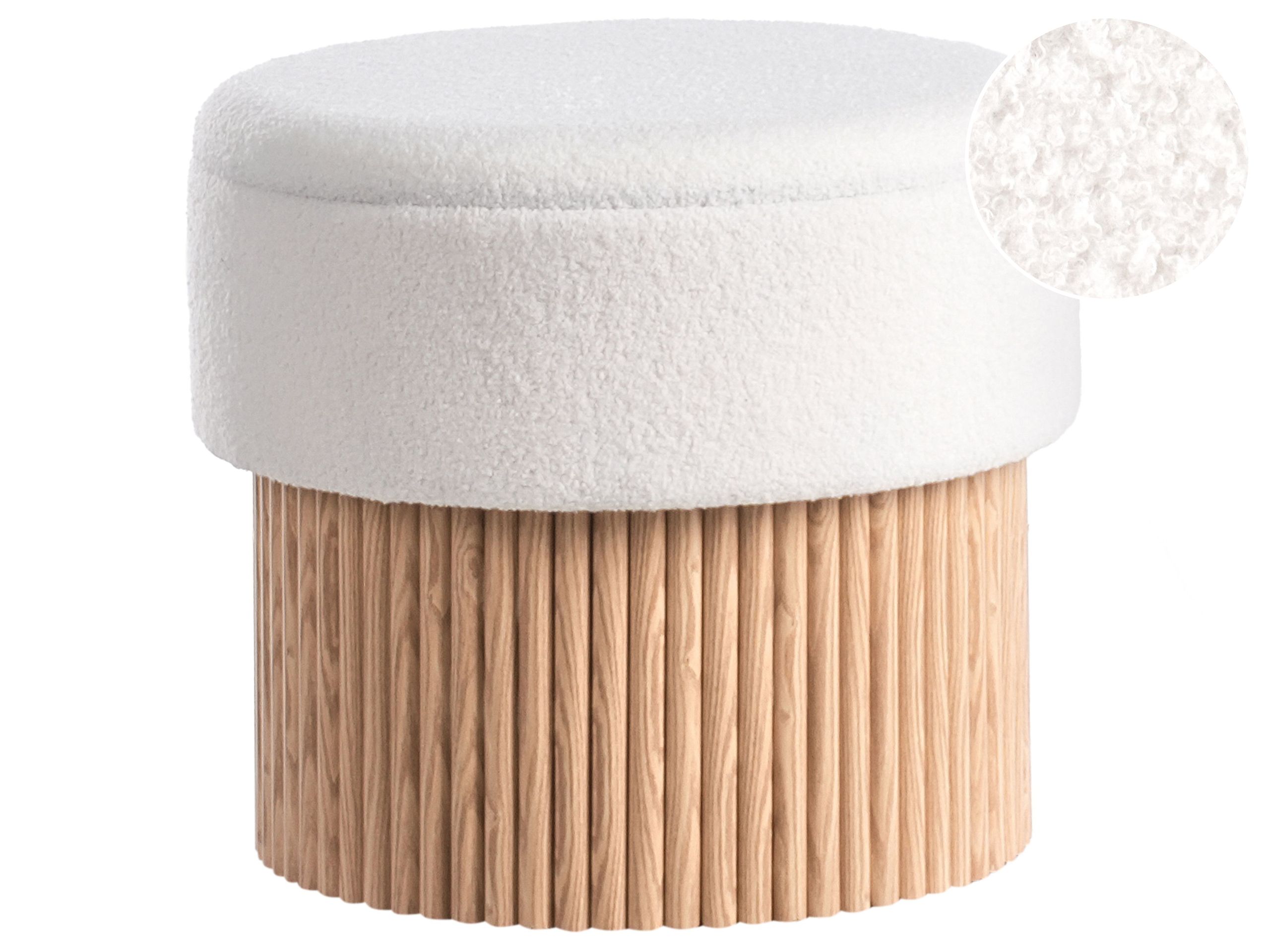 CLAREMERE Boucle Fabric Storage Footstool - Off White