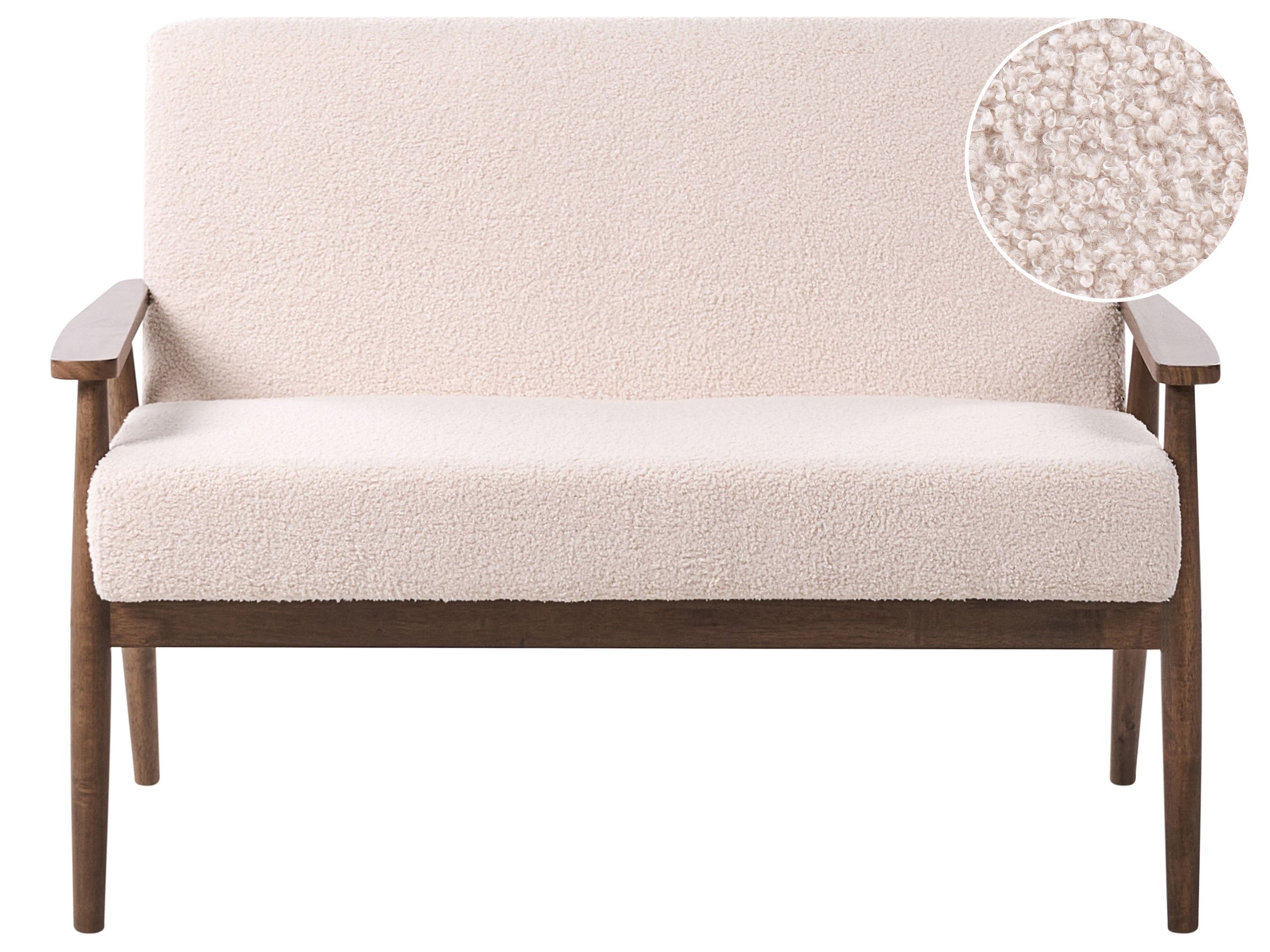 COLBOURNE Boucle Fabric 2 Seater Sofa - Deige with Dark Oak
